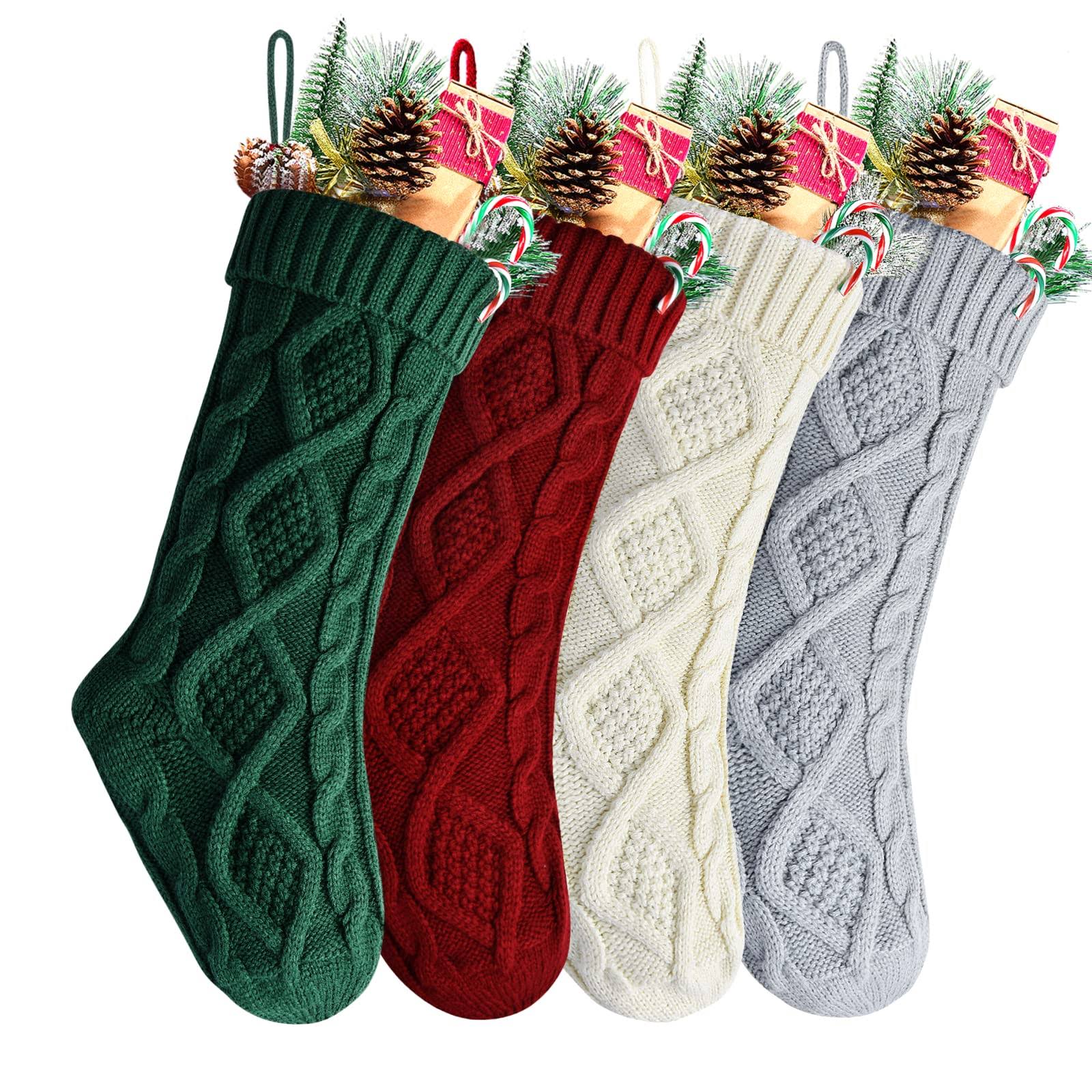 Kunyida Unique Burgundy and Ivory White Green Knit Christmas Stockings
