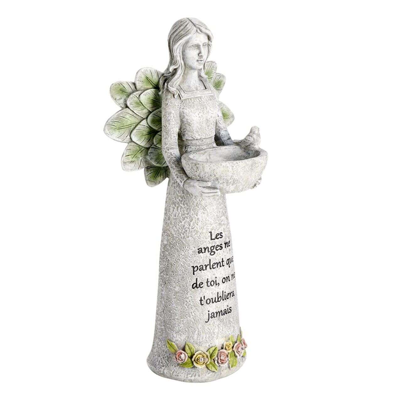 Décoration funéraire ange LED avec inscription polyrésine gris H40cm