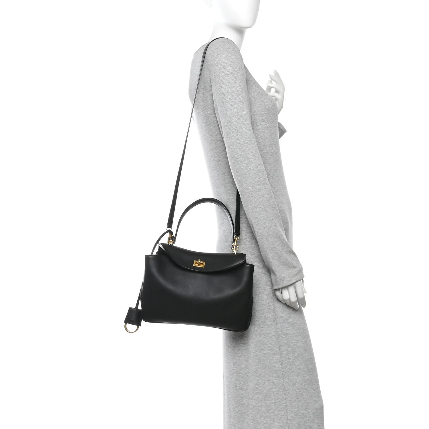 Natural Smooth Calfskin Small Rodeo Top Handle Handbag Black