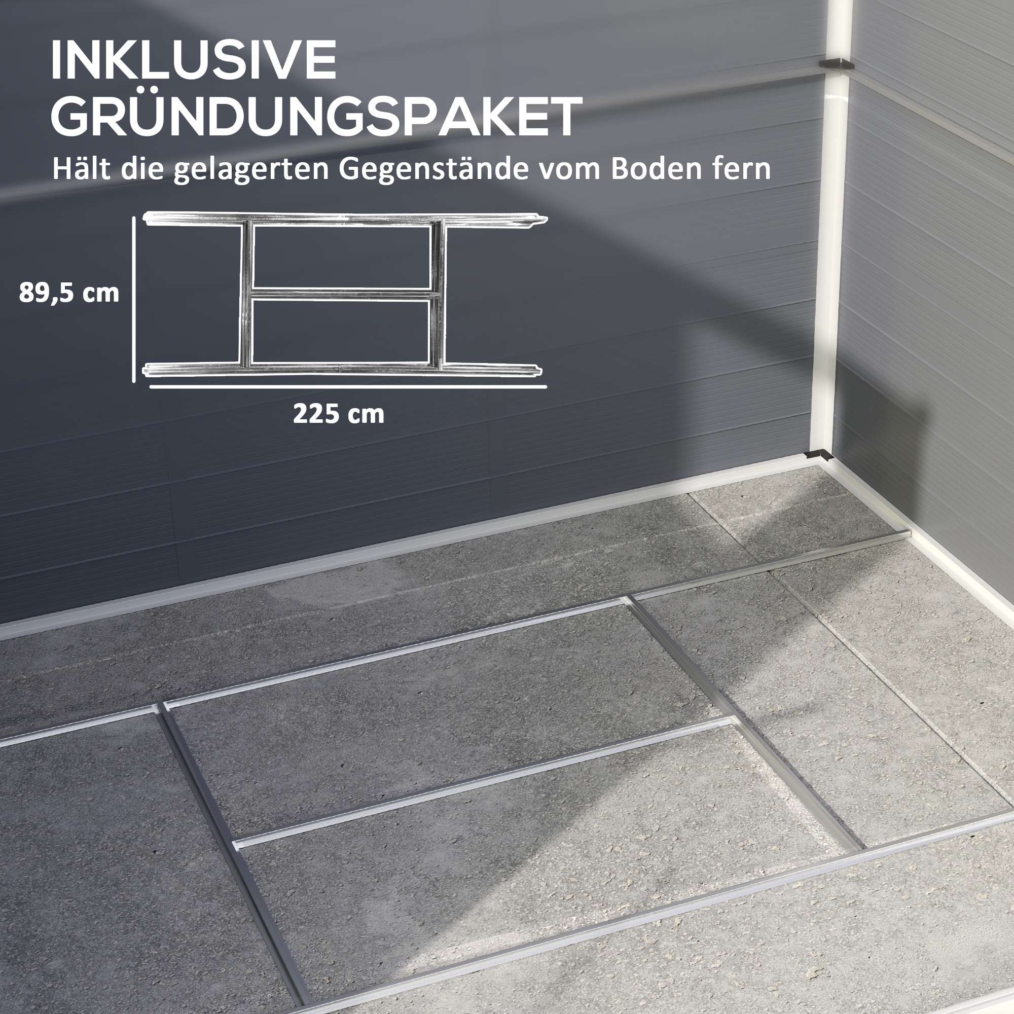 Outsunny Tuinhuis, Tuinschuur met Ventilatieraam, Kunststof, Metaal, 240 x 190 x 180/228, Grijs