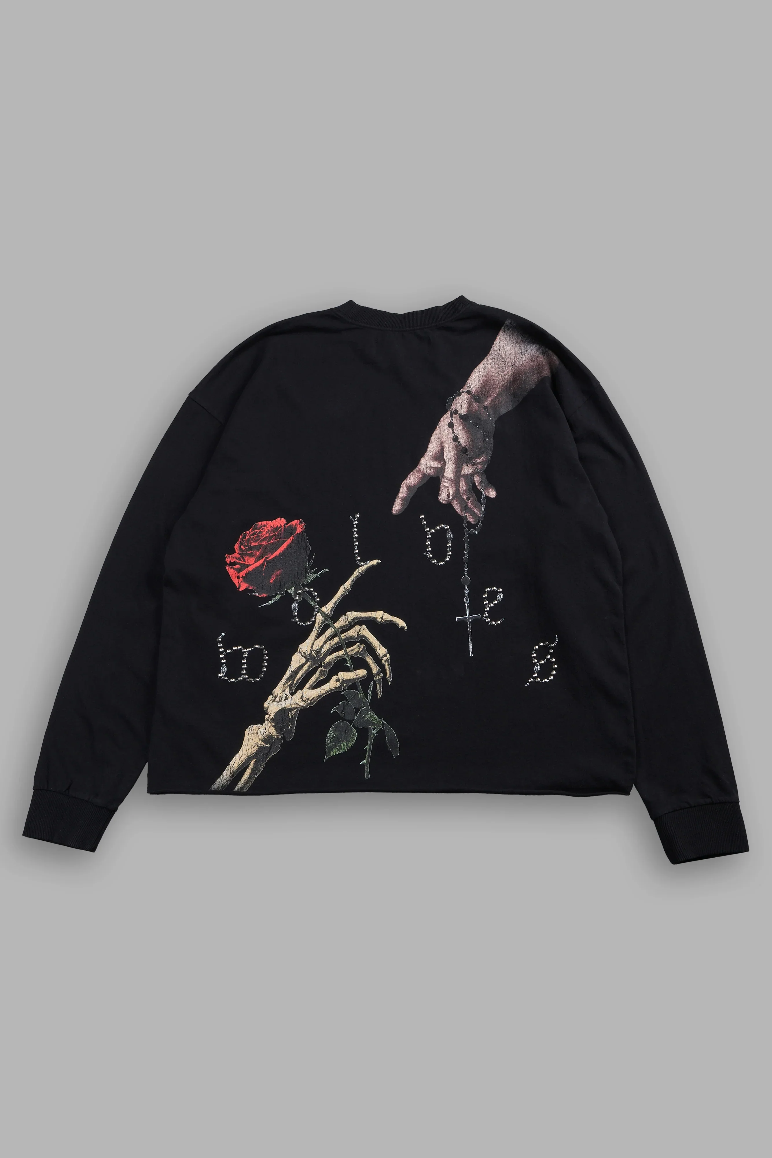 Hand That Holds Grunge Mid Length Raw Hem Ls Tee In Black