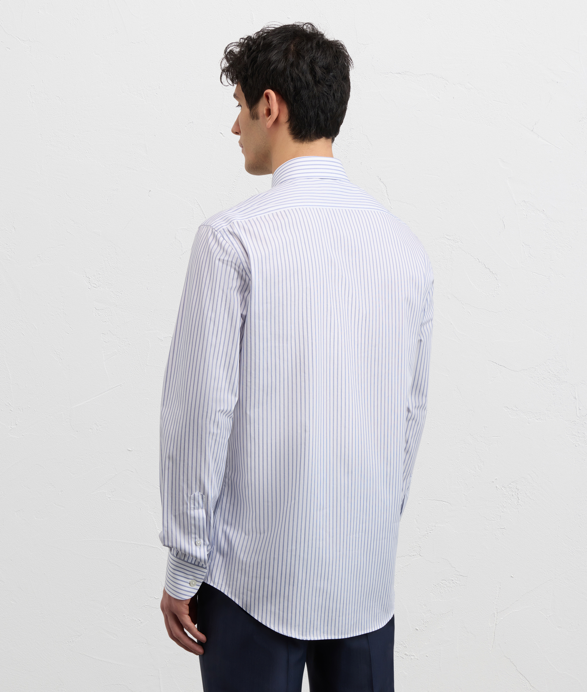 BLUE COTTON MICROSTRUCTURE SHIRT WITH SMALL TORINO COLLAR AND STANDARD CUFF