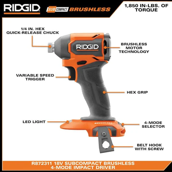 18V SubCompact Brushless 2-Tool Combo Kit with Drill/Driver, Impact Driver, (2) 2.0 Ah Batteries, Charger, and Tool Bag - Image 4