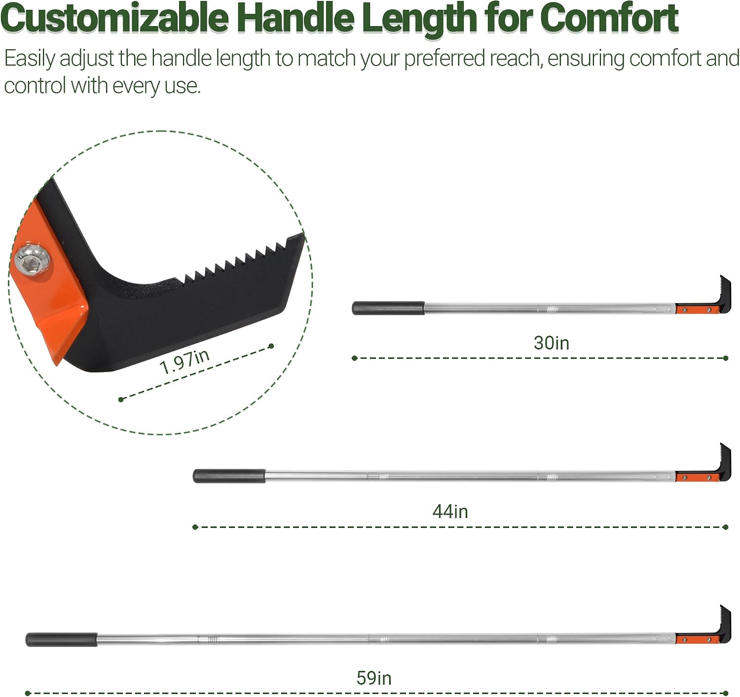 59in Crack Weeder with Spring Steel L-Shaped Serrated Teeth Blade
