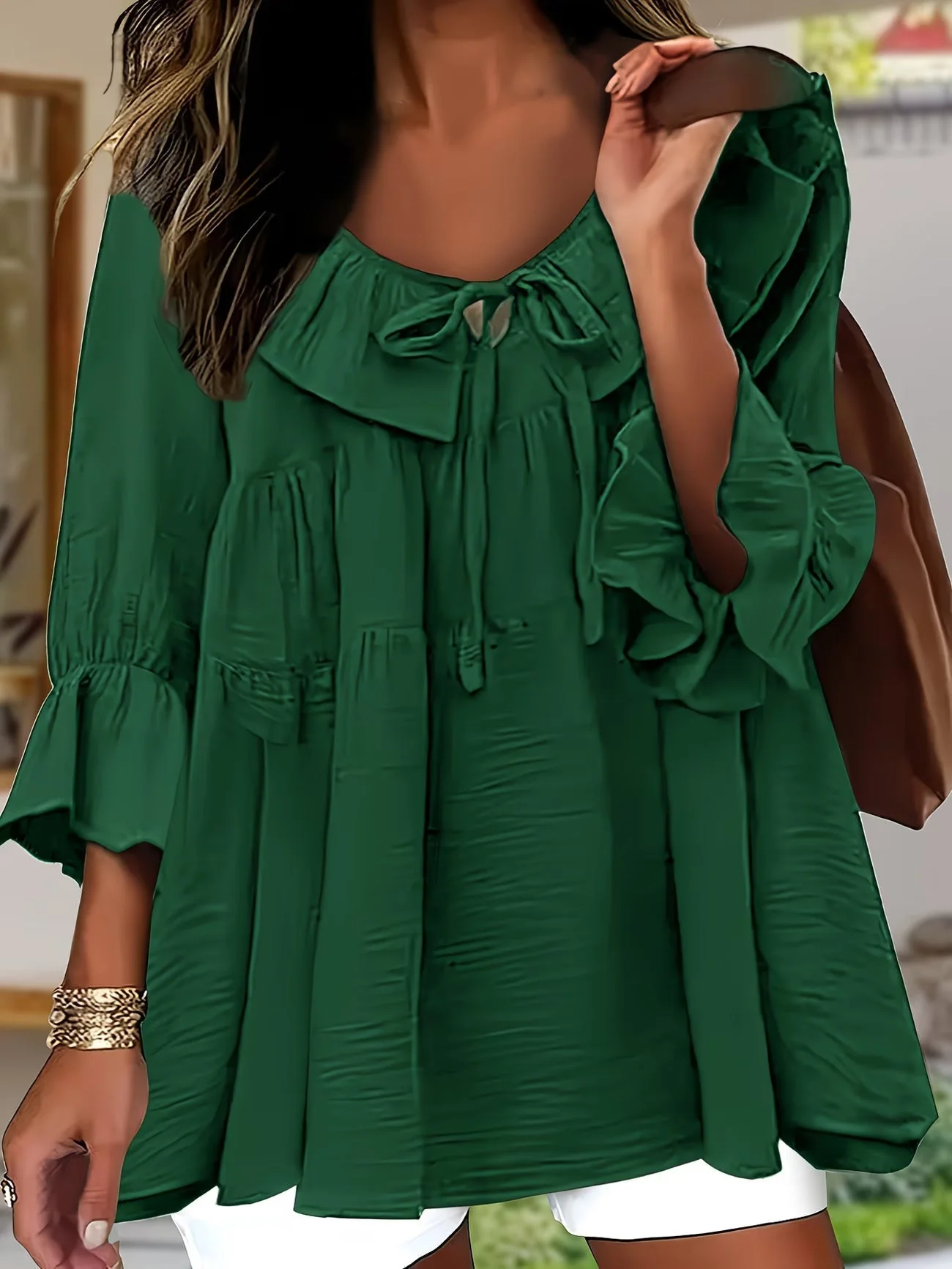 Blouse Femme Élégante à Col Volanté