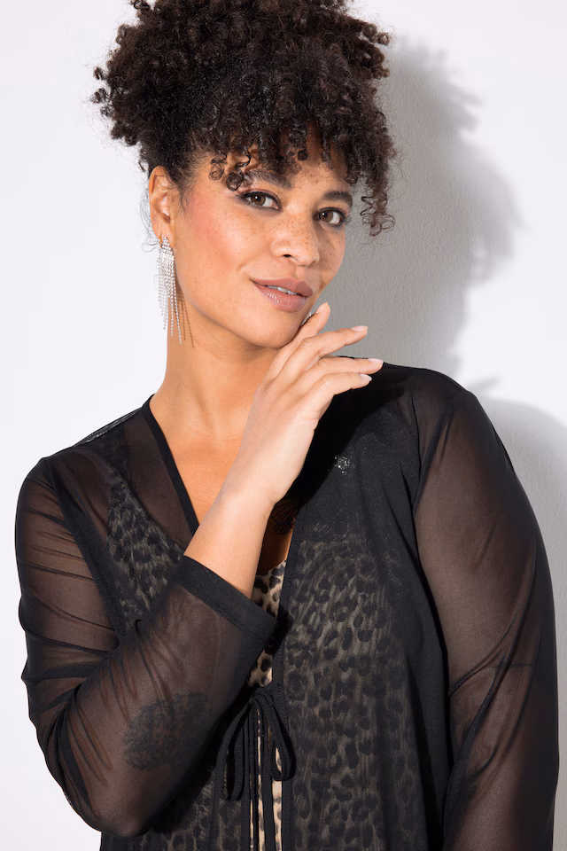A-line tie-up neckline mesh jacket