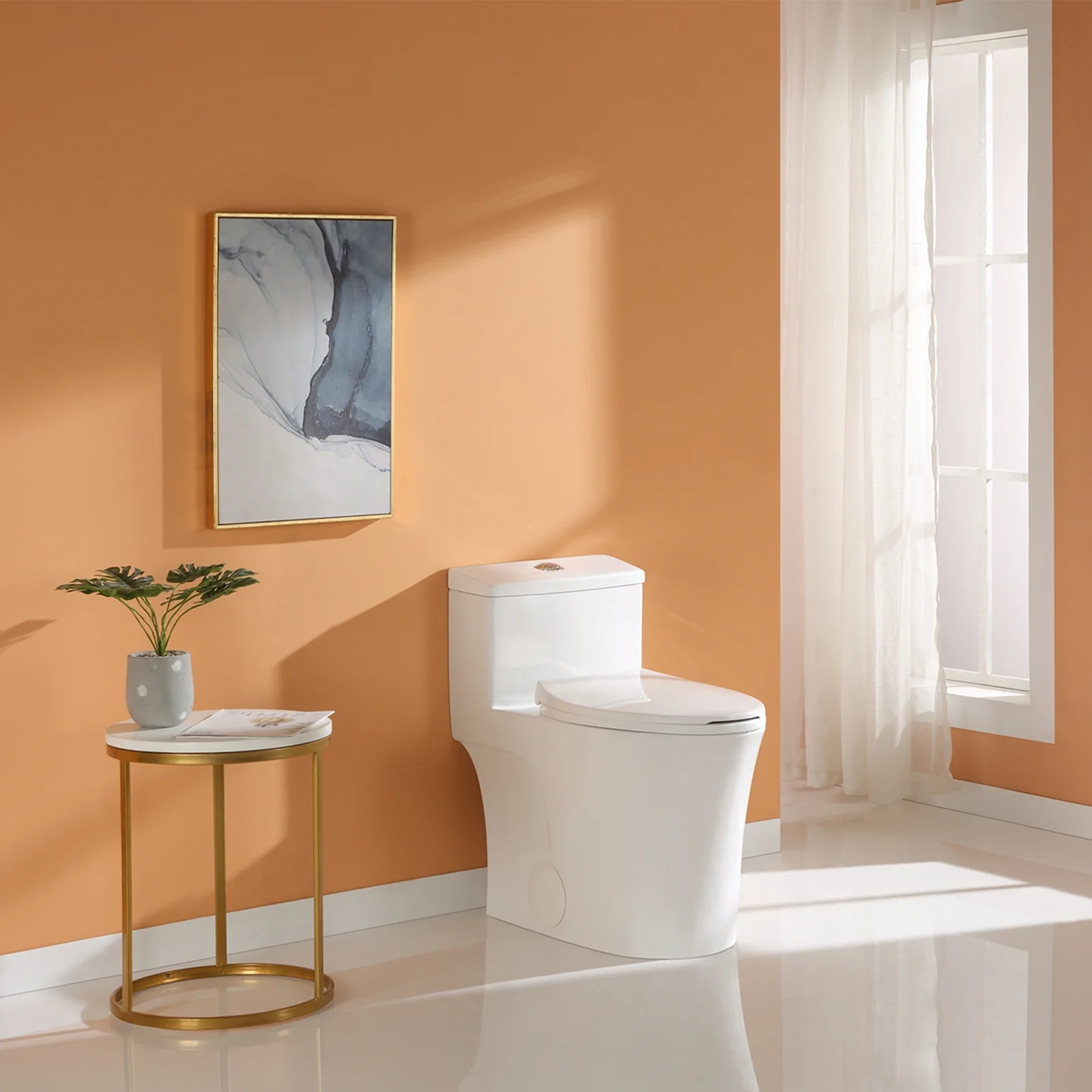 Compact One Piece Toilet with Comfort Seat ADA Height 17.3" Elongated Dual Flush 0.8/1.28 GPF(12 Rough-In/White with Chrome Button) - Image 2