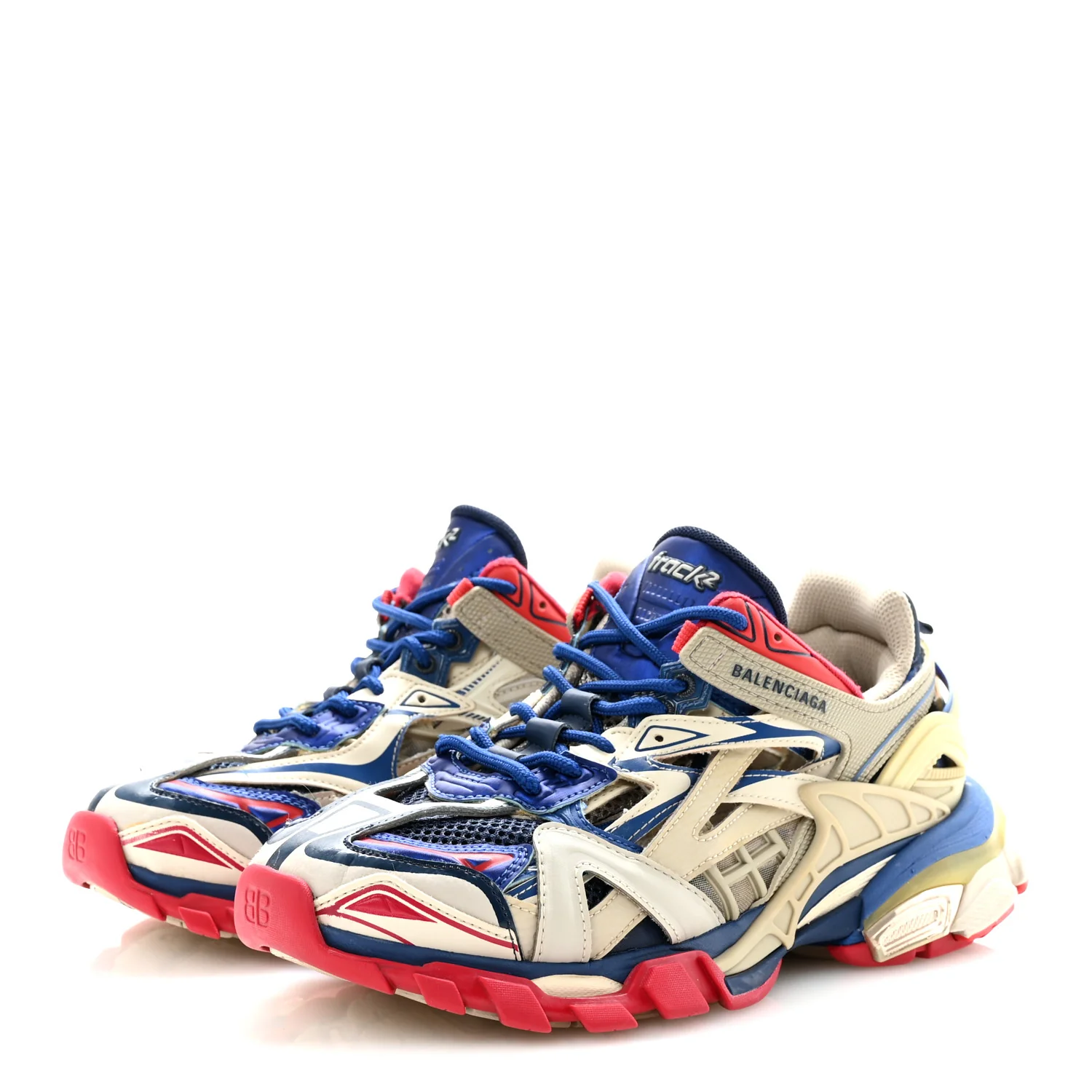 Rubber Mesh Bi-Color Womens Track.2 Open Sneakers 39 Beige Blue Red