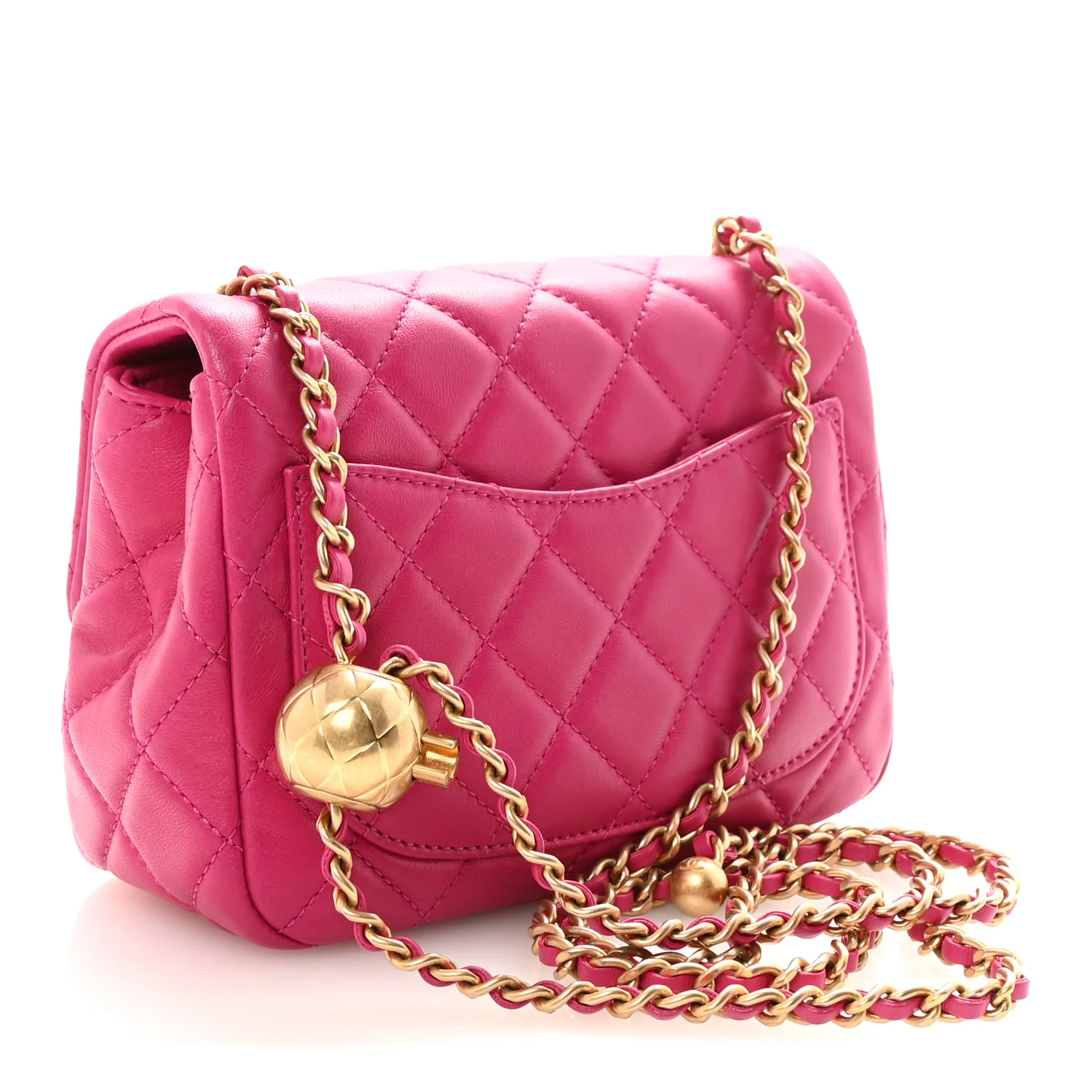Lambskin Quilted Mini Pearl Crush Flap Fuchsia