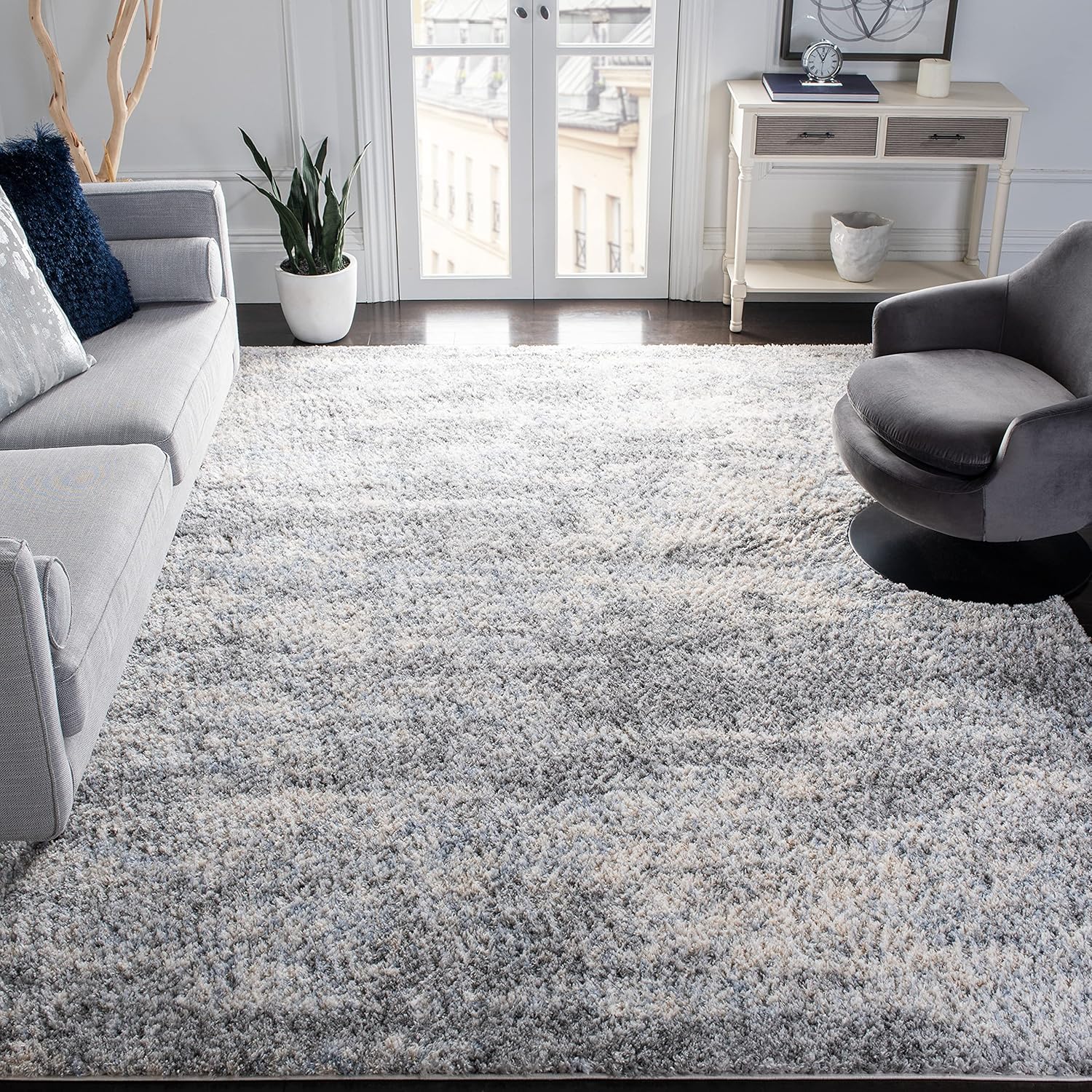 SAFAVIEH Area Rug 9x12 - Berber Shag Collection - Large - Grey Blue & Cream, Non-Shedding & Easy to Clean, Ideal for Living Room, Bedroom, Dining Space (BER219G)