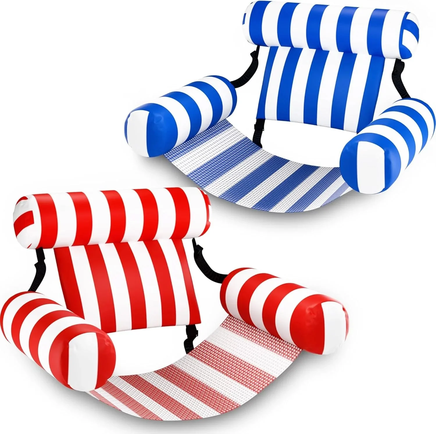 Pool Wave Pool Floats Chairs Adult, 2 Packs Heavy Duty Inflatable Swimming Pool Lounges, Fabric Floating Hammock, Kids Blow Up Pool Noodles,…