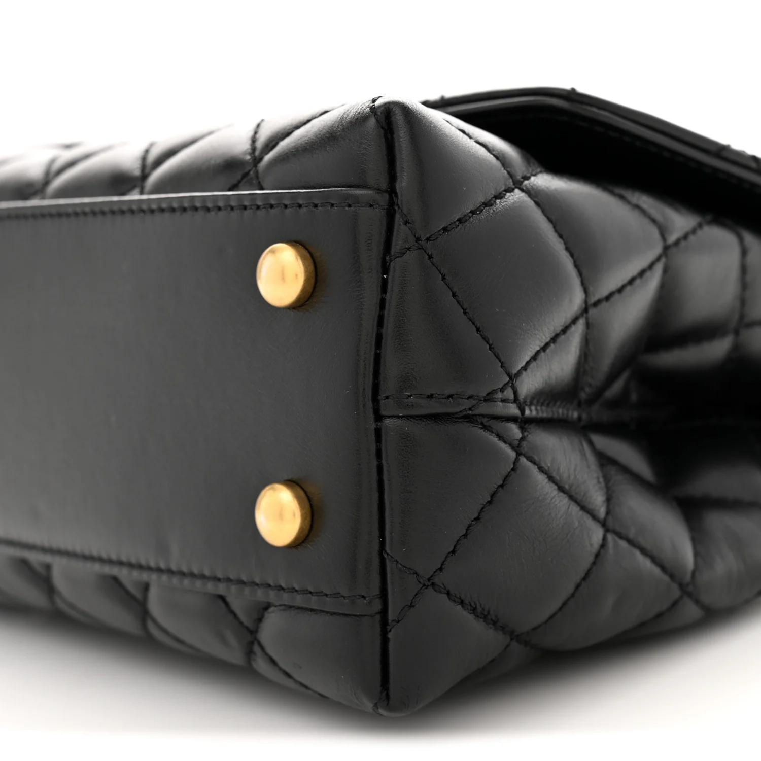 Calfskin Quilted Mini Logo Coco Handle Flap Black