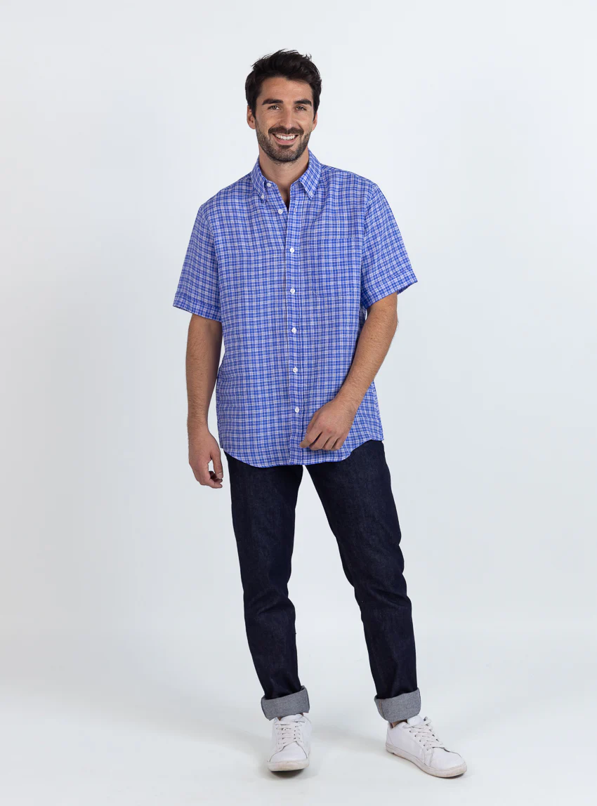 Chemise homme en lin bleu denim