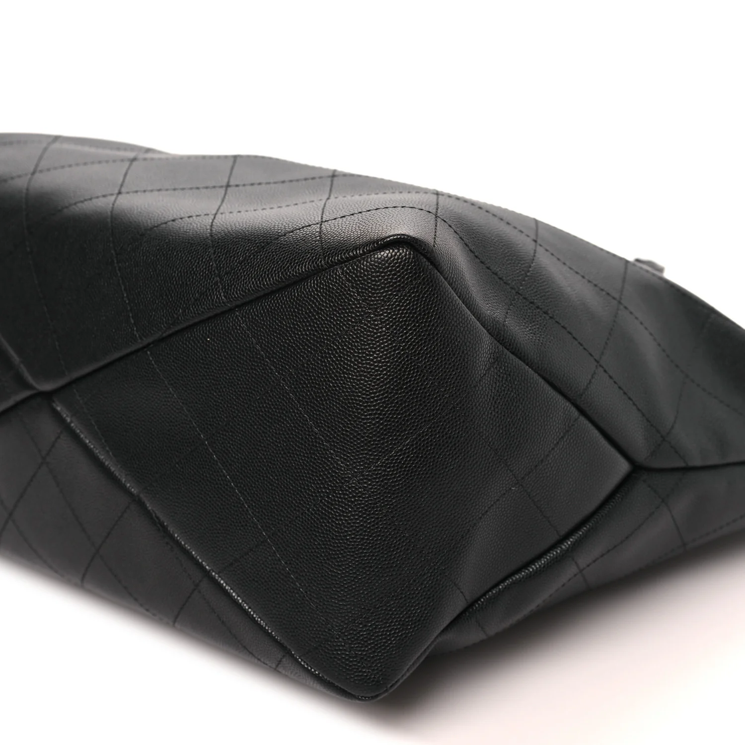 Shiny Caviar Stitched Softly Quilted Tote Black