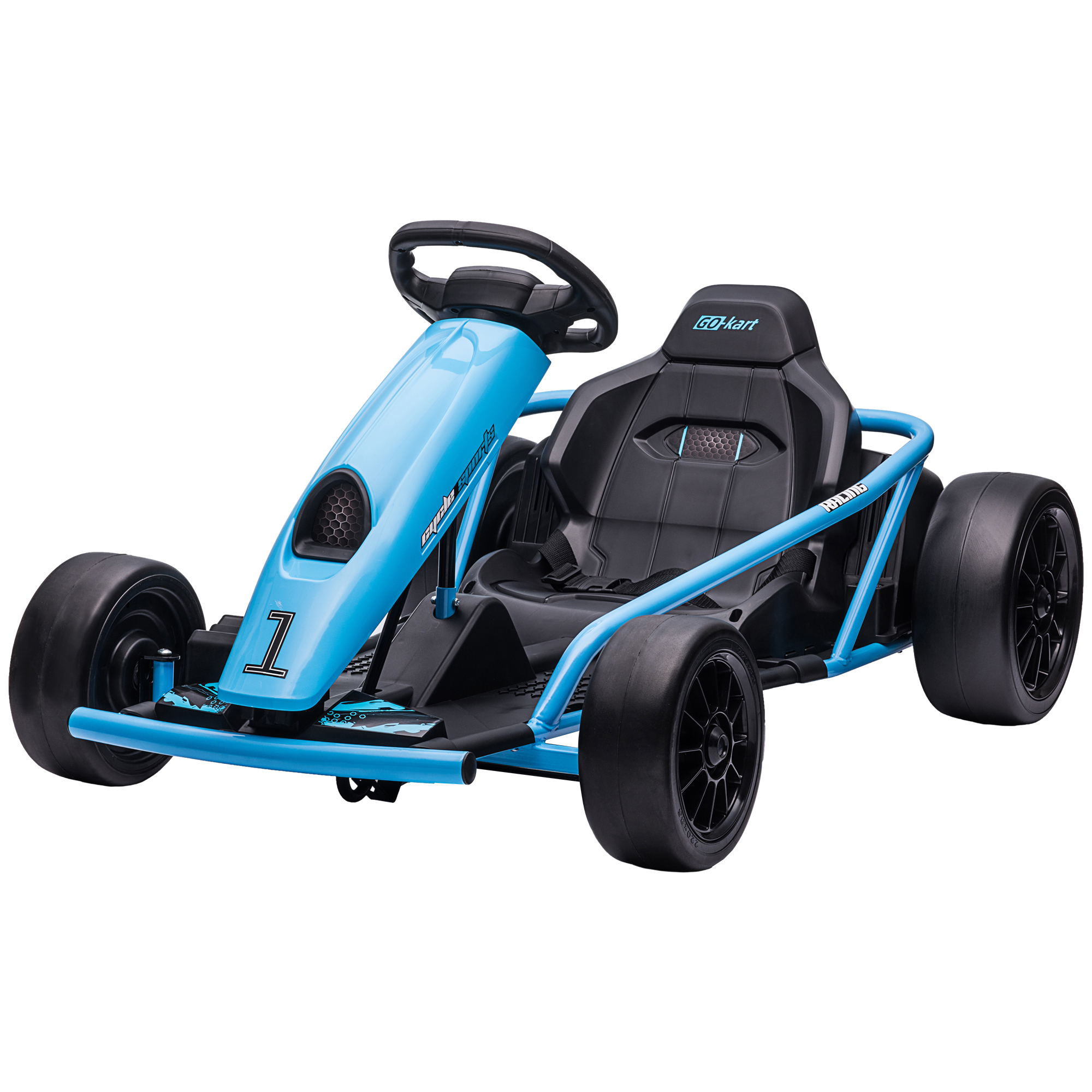 HOMCOM Elektrische Go-kart voor Kinderen, Driftfunctie, Claxon, Muziek, Veiligheidsgordel, Soft-Start, Blauw/Zwart