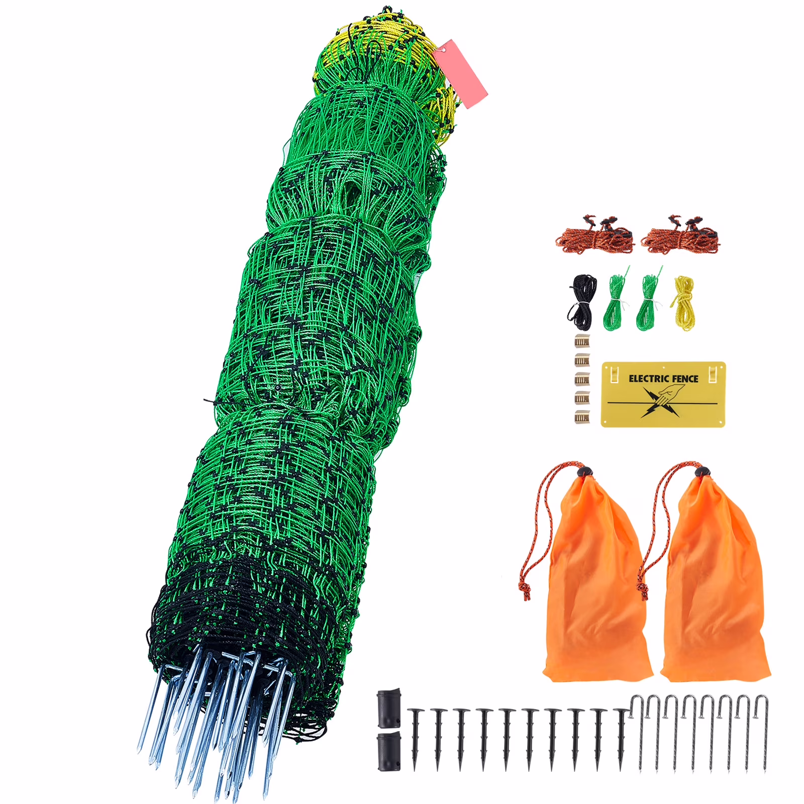 KFFKFF Powered Mesh Barrier, 35 Height x 164' Length, PE Grid Barrier with Poles & Twin-Pronged Pegs, Handy Movable Netting for Goats, Sheep, Lambs, Deer, Hogs, Dogs, Suitable for Home Gardens, Farm