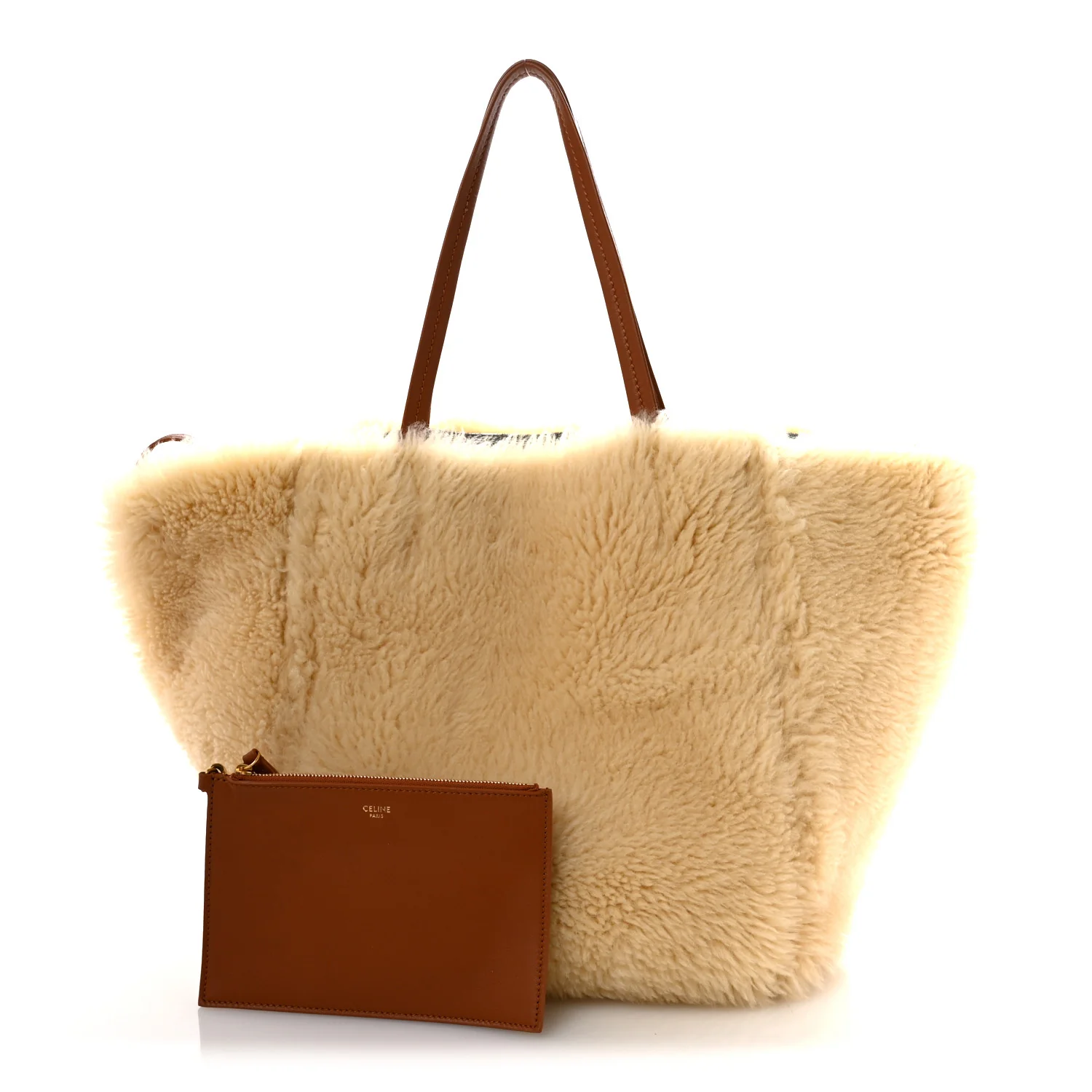 Metallic Lambskin Shearling Medium Phantom Cabas Reversible Tote Natural Silver