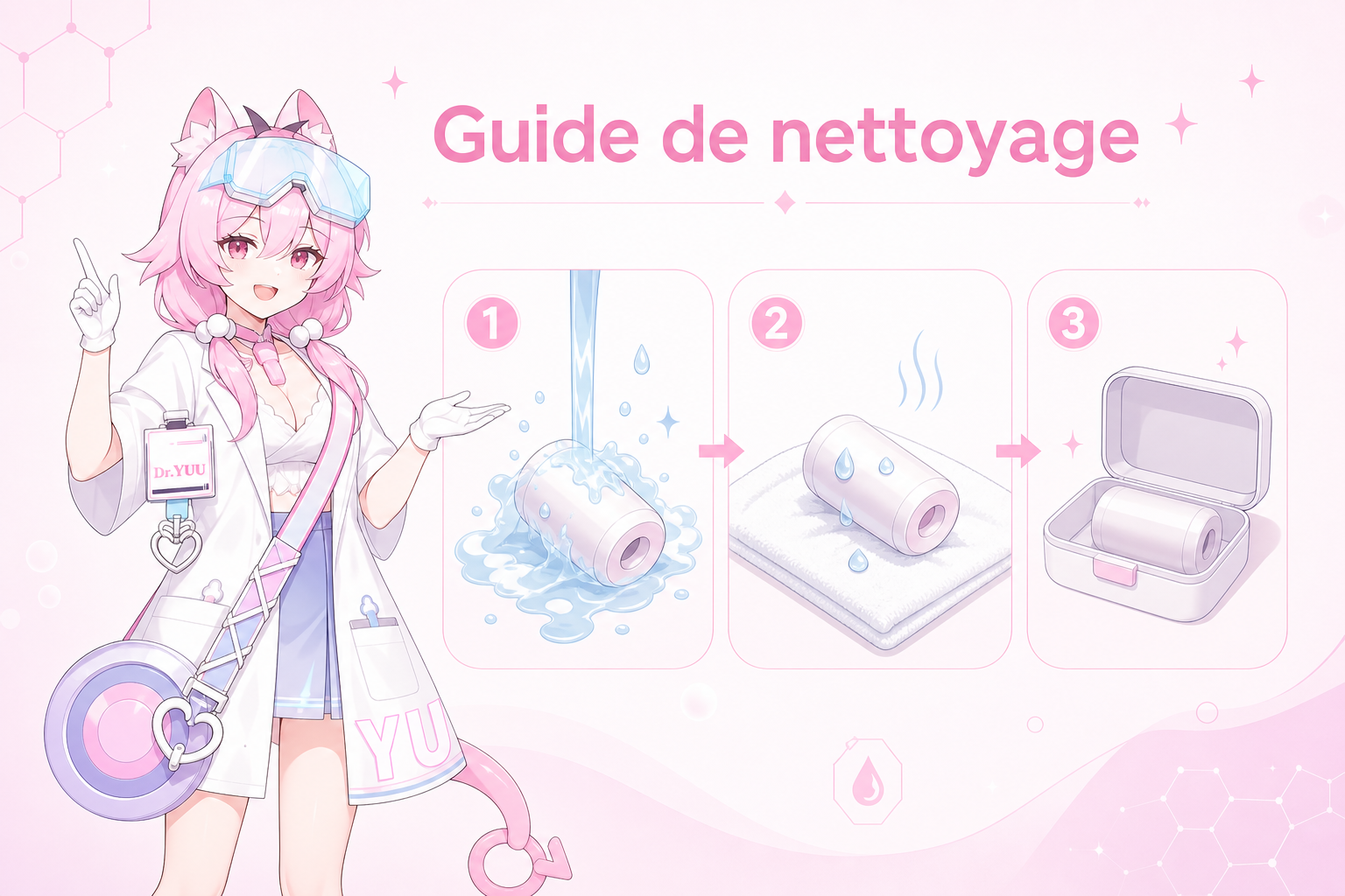 Guide visuel pour nettoyer un masturbateur : rinçage, séchage et rangement