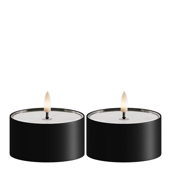 LED metallic telys for inne-og utendørs 8x4,3 cm 2 stk matt svart