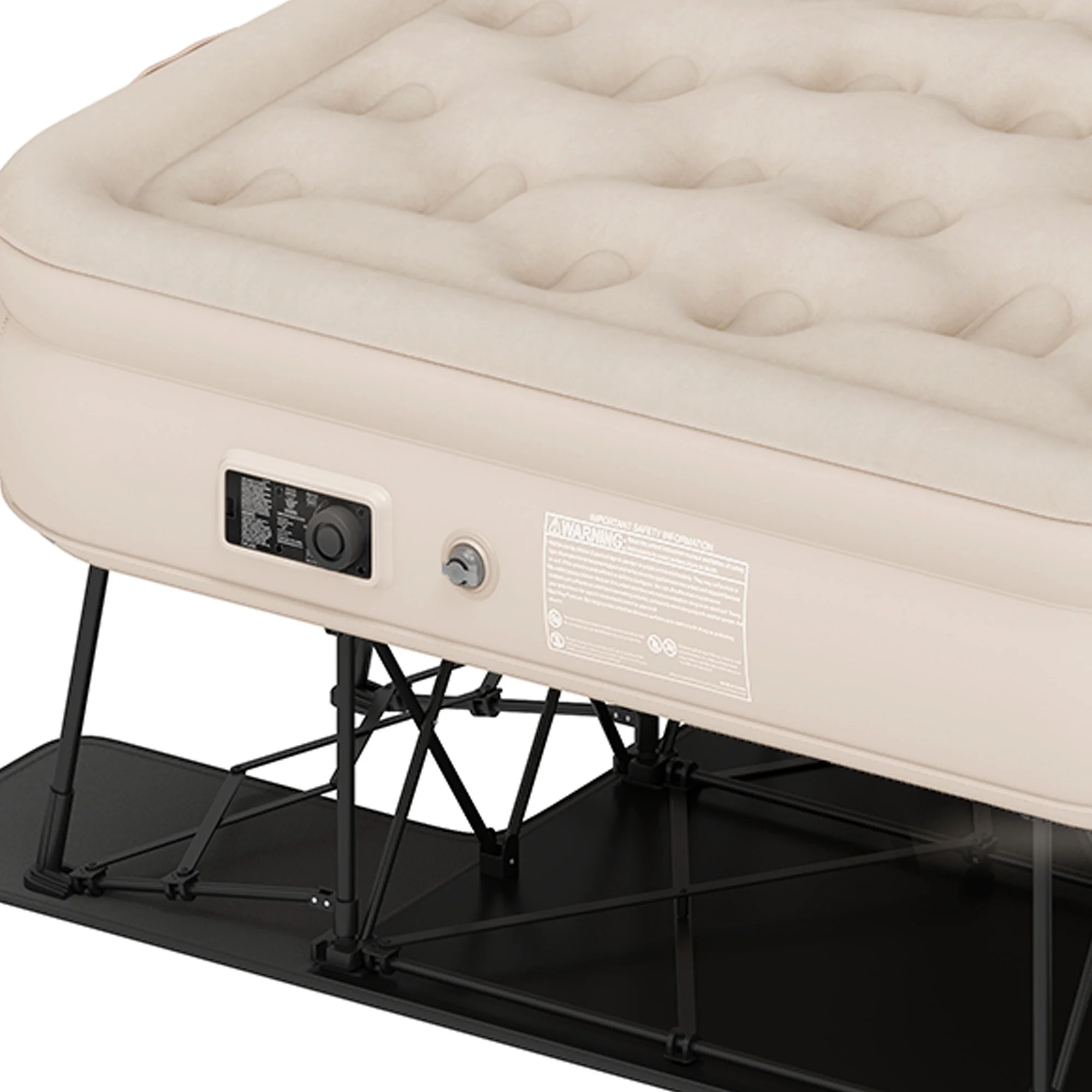 Inflatable Queen Air Mattress with Built-in Pump, Frame, Velvet Surface Portable Storage Case, Khaki(Queen/Khaki) - Image 8