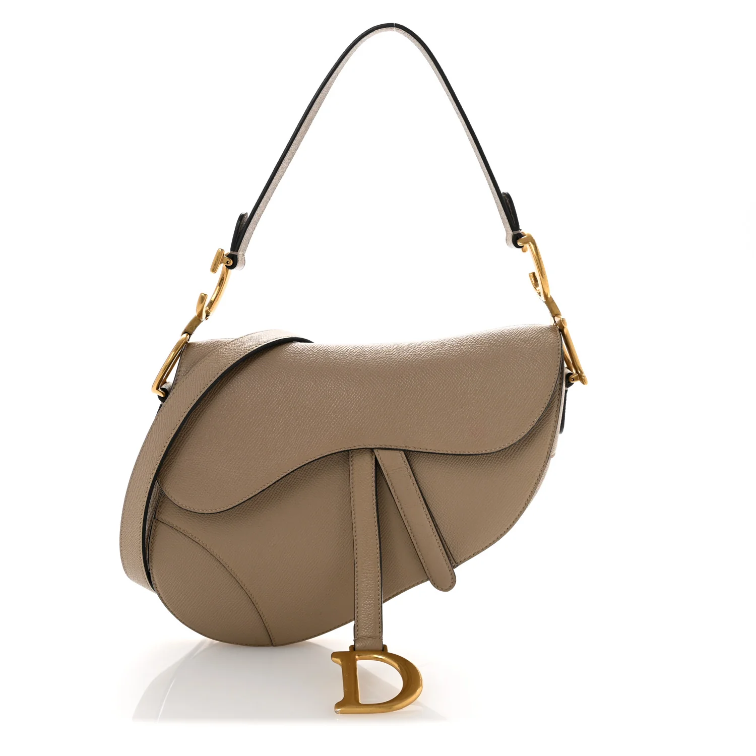 Grained Calfskin Saddle Bag With Strap Taupe