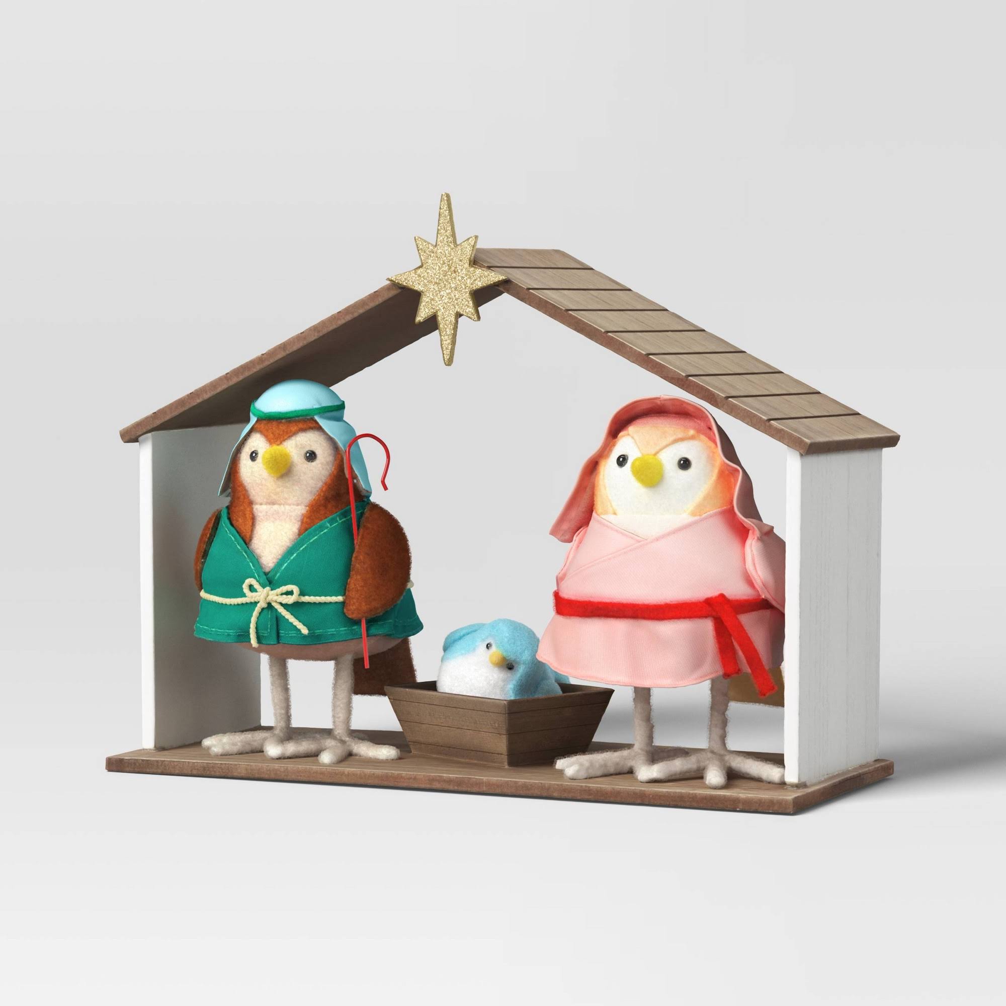 4pc Featherly Friends Fabric Bird Christmas Nativity Scene Figurine Set - Wondershop