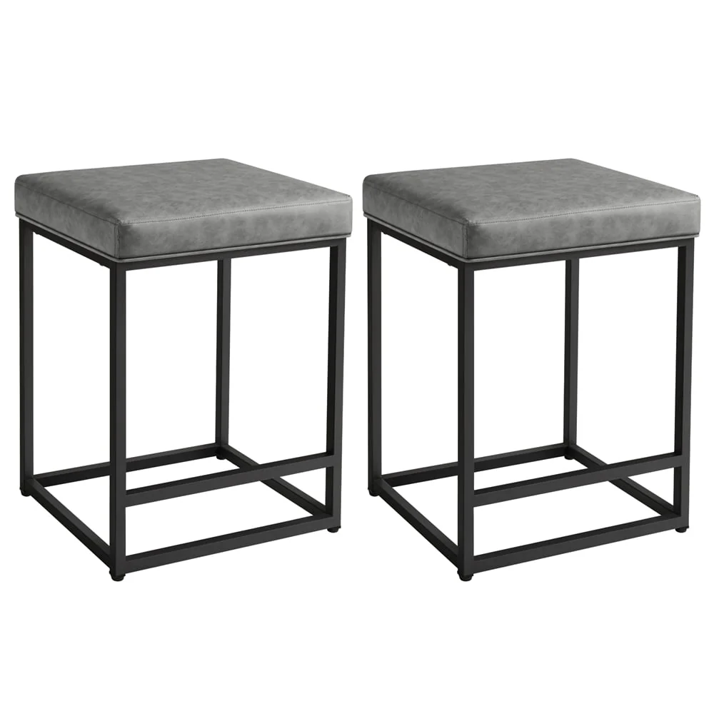 SMILE MART 24" Modern Upholstered Backless Counter Bar Stools, 2pcs, Gray(Black)