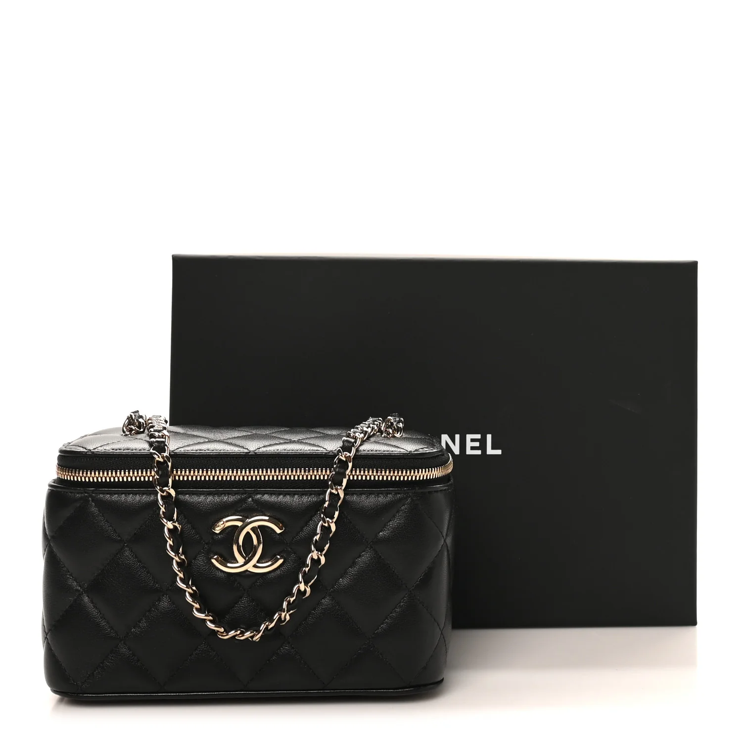 Lambskin Quilted Small CC Vanity Case Black