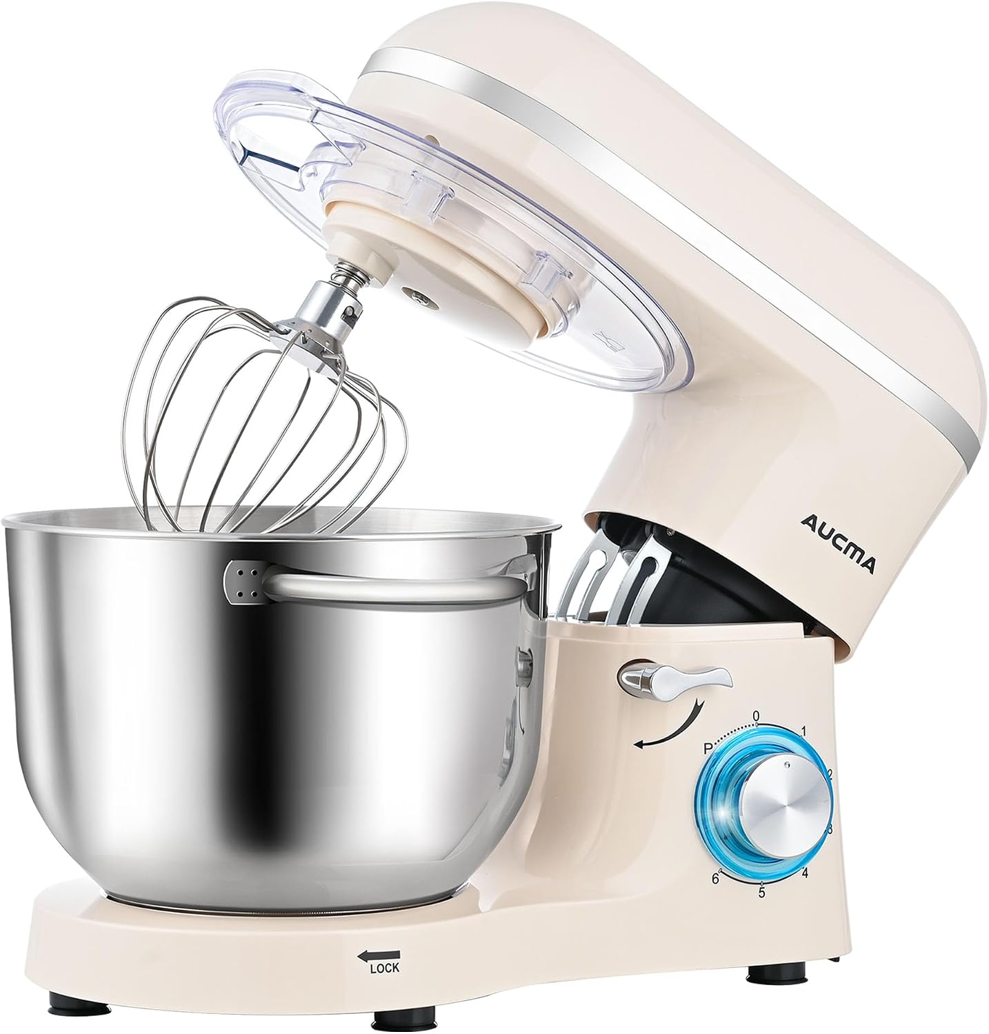 Aucma Stand Mixer, 6.5-QT 660W 6-Speed Tilt-Head Food Mixer, Kitchen Electric Mixer with Dough Hook, Wire Whip & Beater (Almond Cream, 6.5QT)