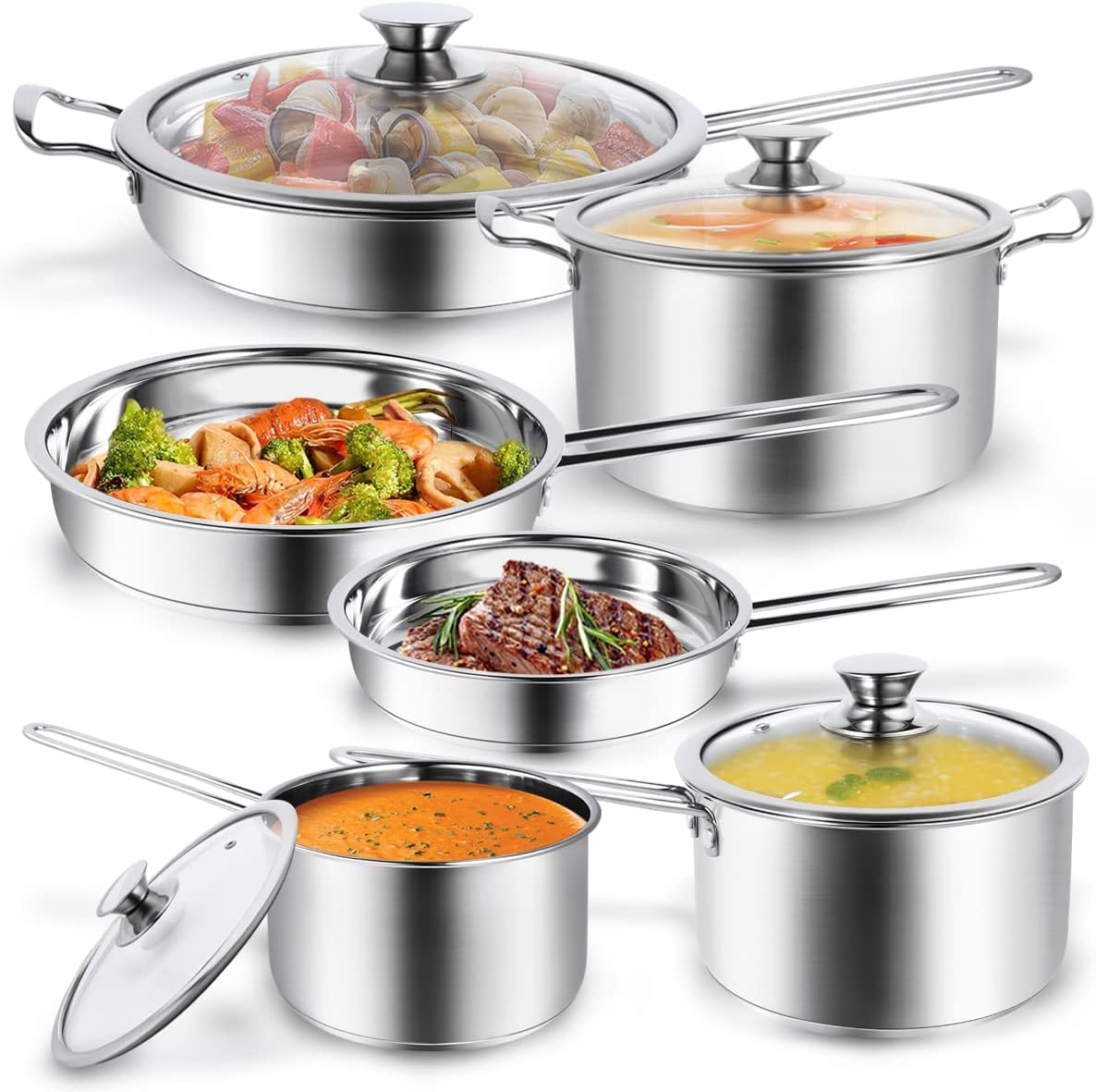 Stainless Steel pots and pans set, 6 PCS Nonstick Induction Cookware Set