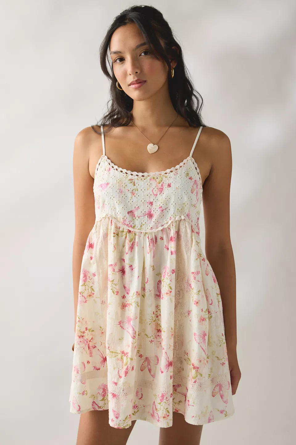 Kimchi Blue Lucky In Lace Tie-Back Babydoll Mini Dress - Pink