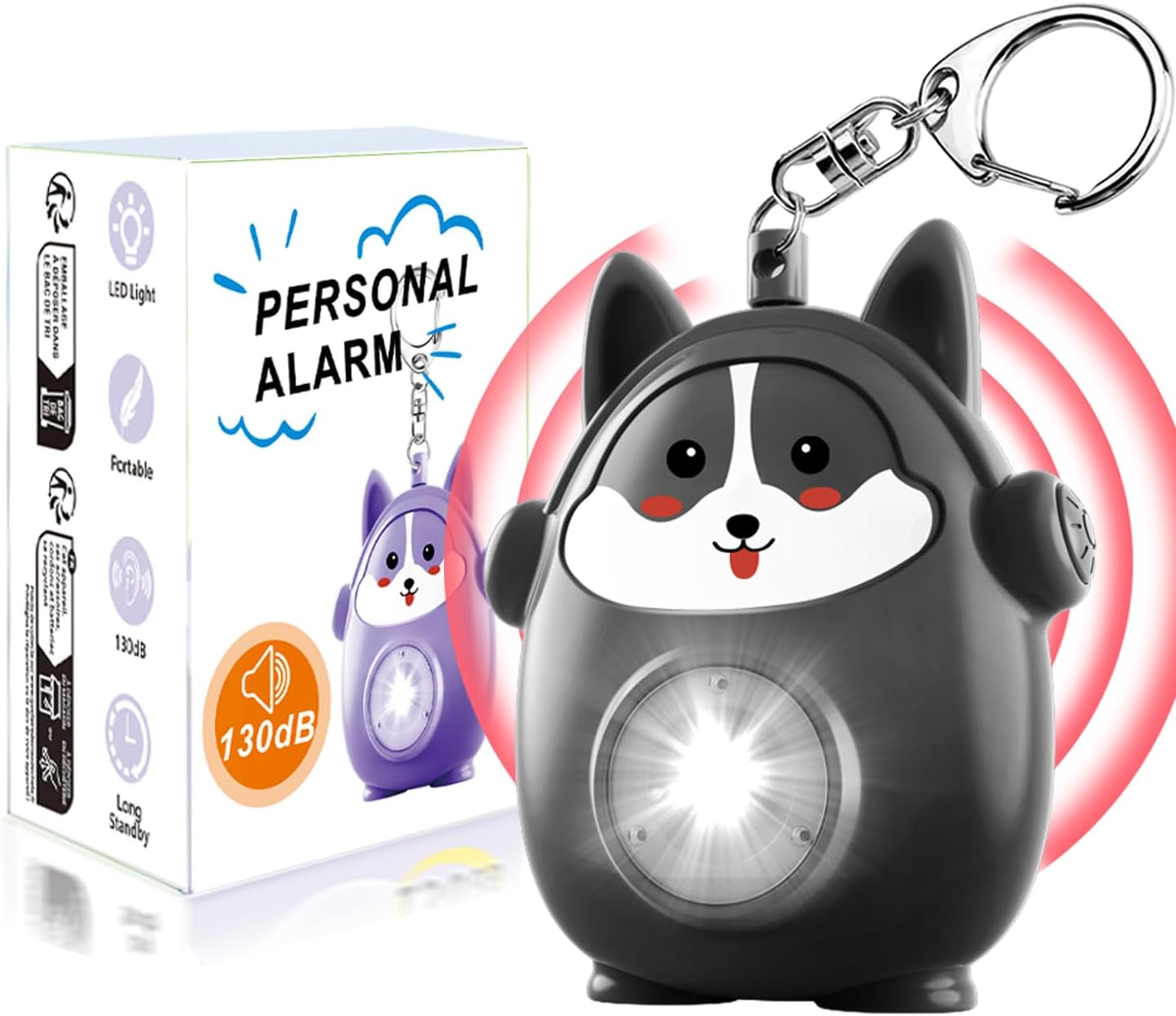 Personal Safety Alarm for Women - 130dB Self Defense Keychains Siren with LED Strobe Light, Personal Emergency Security Safe Devices Key Chain Alarms for Children (Black)