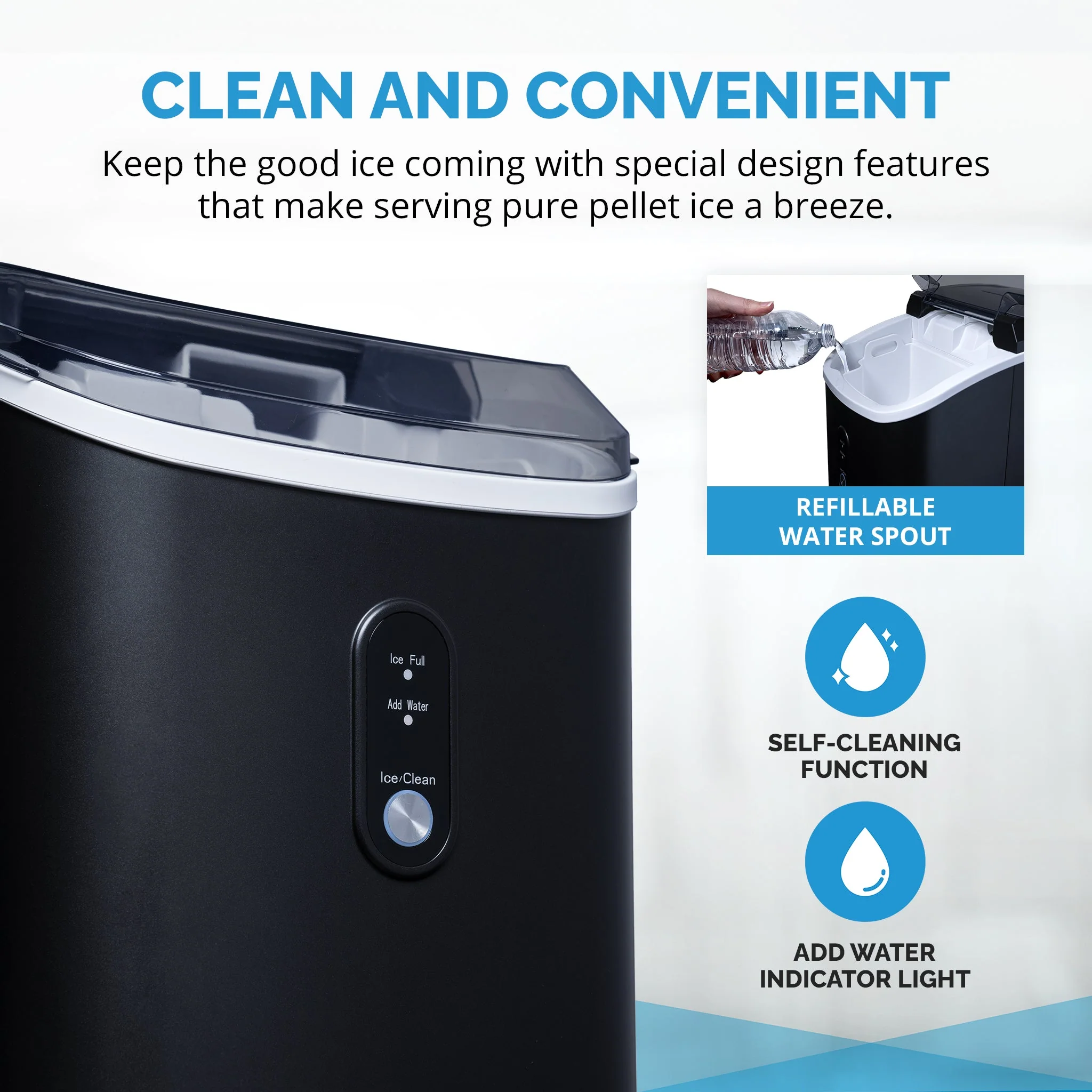 Newair Countertop Nugget Ice Maker in Matte Black or Stainless Steel, 26 lbs/Day