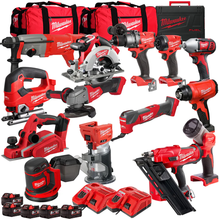 Kit d'outils électriques Milwaukee 18 V 14 pièces avec 5 batteries 5,0 Ah T4TM-50