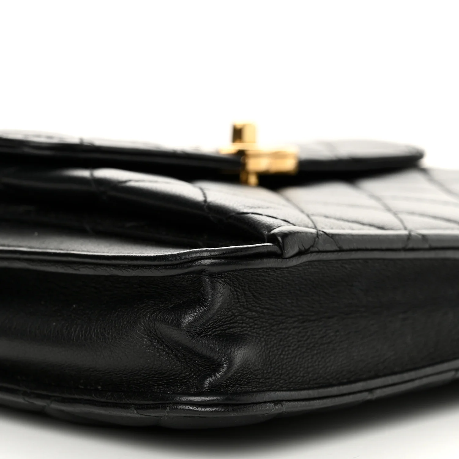 Lambskin Quilted Square Front Pocket Clutch With Chain Black
