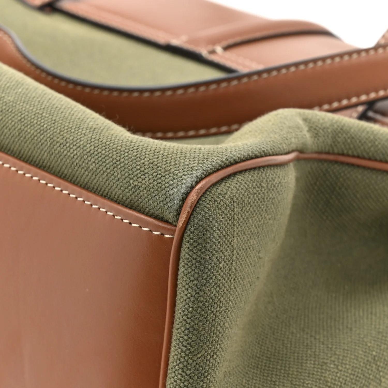 Canvas Calfskin Medium Soft 16 Top Handle Bag Khaki Tan
