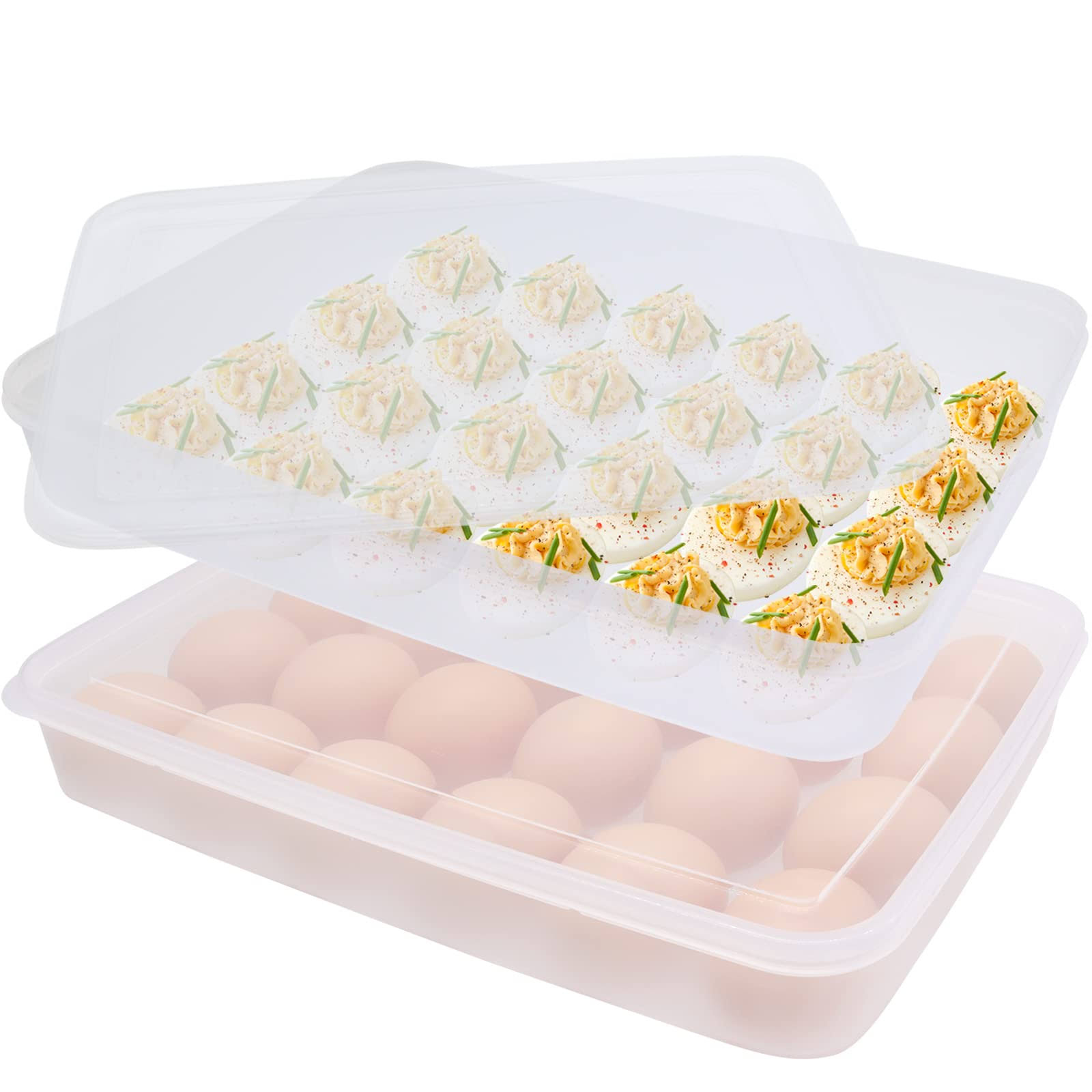 Anyumocz 2 Pack Covered Egg Holder Clear Storage Container Stackable Plastic Refrigerator Trays for Deviled Protect and Keep at MechanicSurplus.com