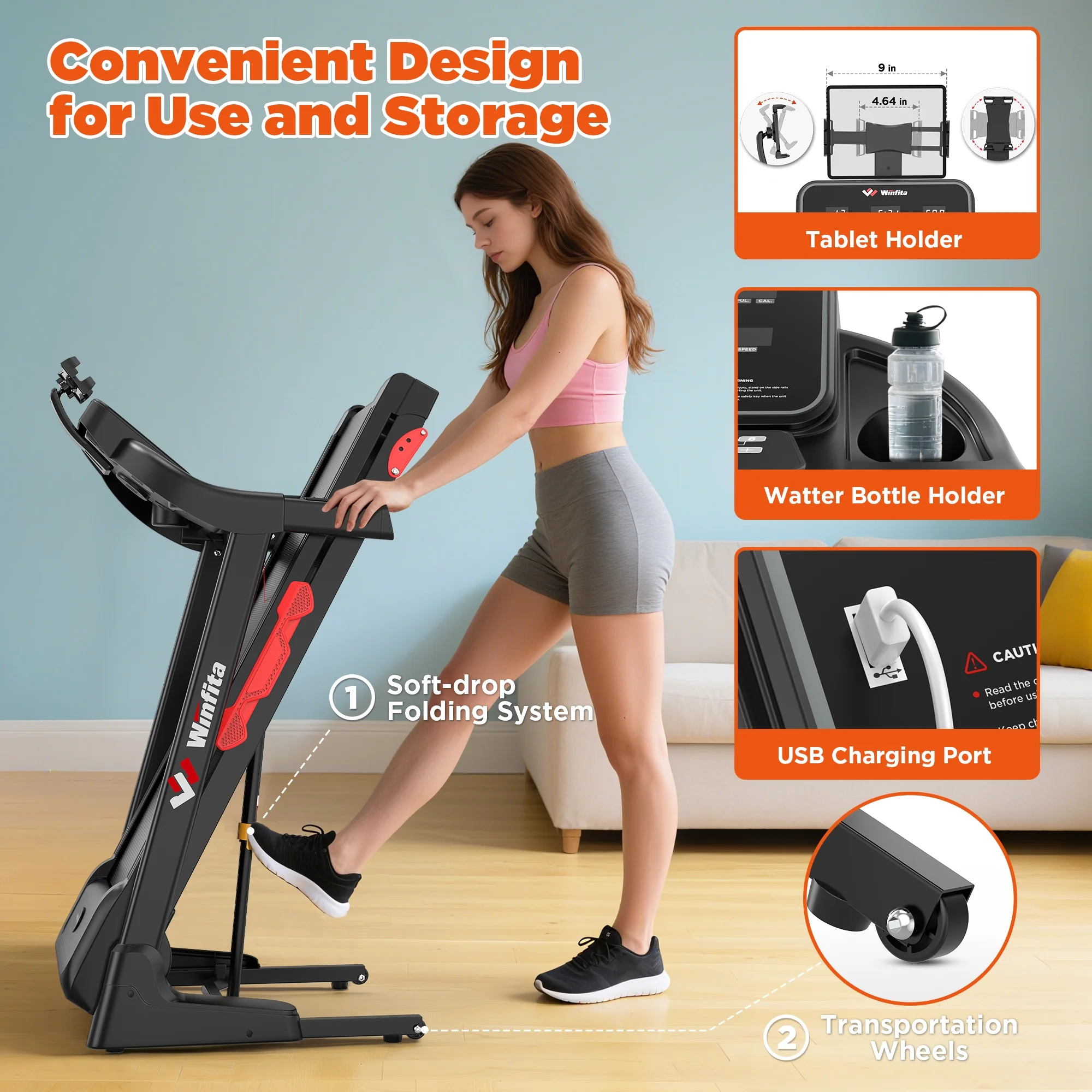3.5HP Folding Incline Treadmill with 64 Preset Programs Bluetooth Electric Walking Treadmill Machine for Home, 0.6-8 MPH, 300 lbs - Image 5