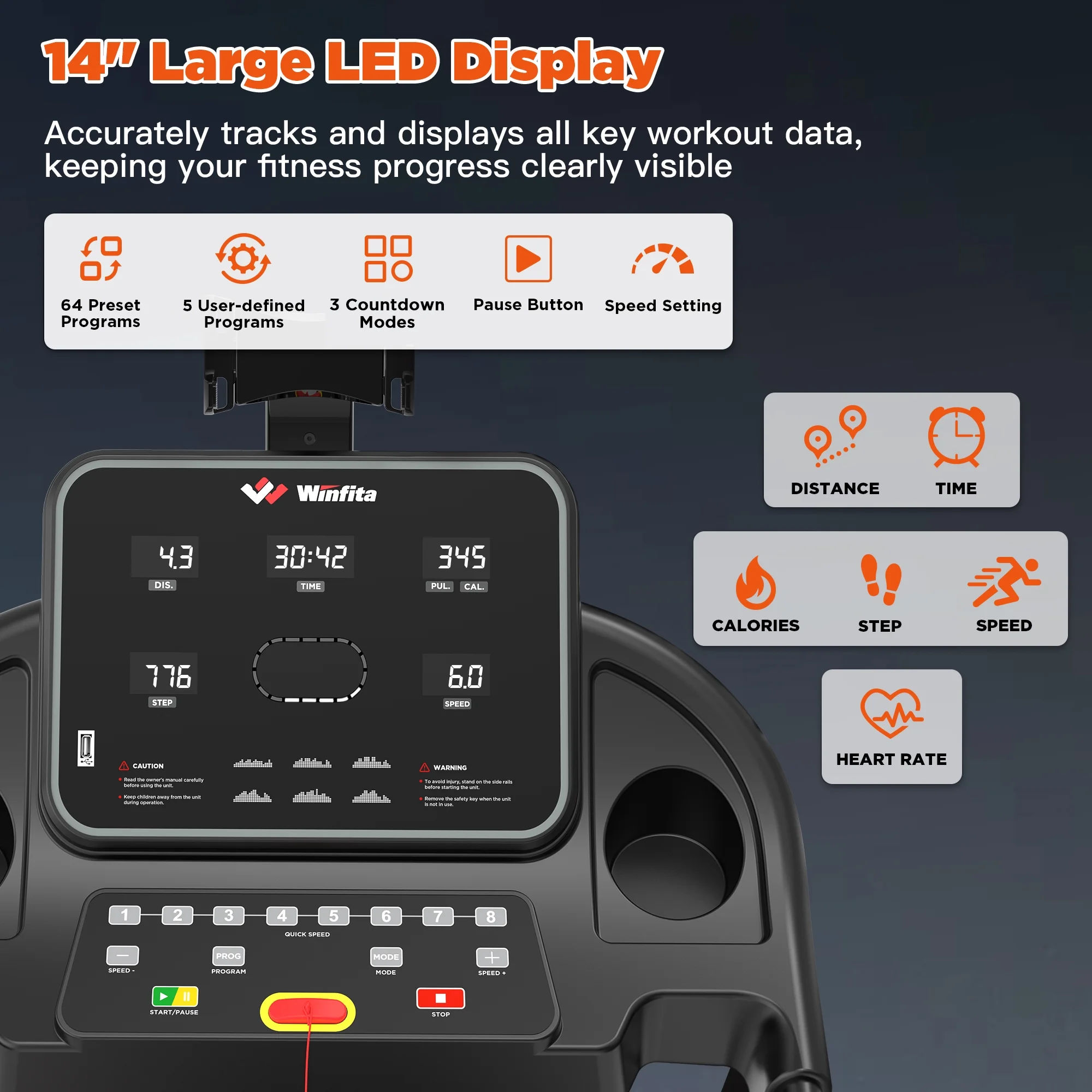 3.5HP Folding Incline Treadmill with 64 Preset Programs Bluetooth Electric Walking Treadmill Machine for Home, 0.6-8 MPH, 300 lbs - Image 6
