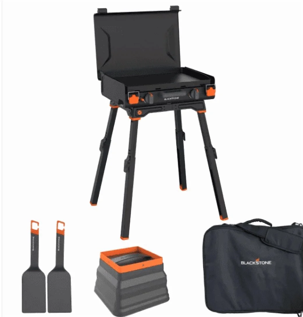Blackstone 20x14in Camping Griddle Kit with Stand.adjustable Legs. Incudes: Carry Bag, 2 Spatulas and a Collapsible Basting Dome