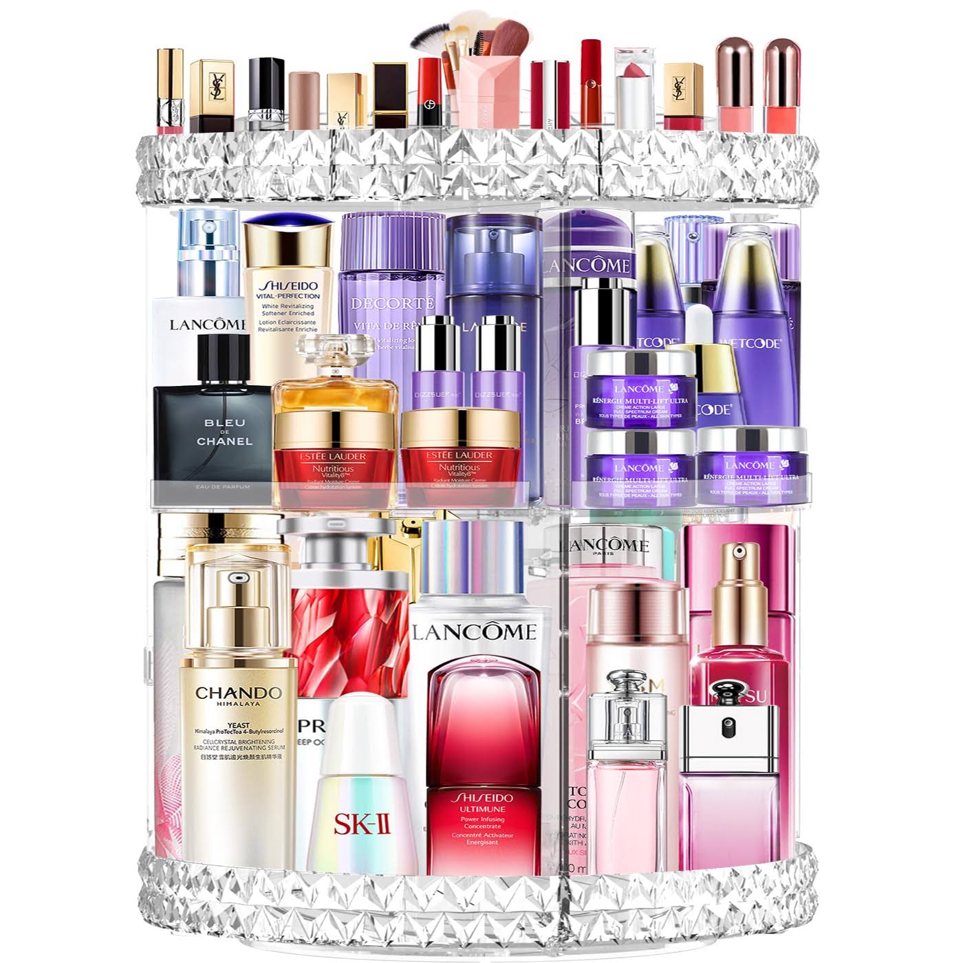 DenCert 360 Rotating Makeup Organizer, Large Capacity Cosmetic Organizer Perfume Organizer DIY Placement Make Up Organizer and Storage for Dresser,