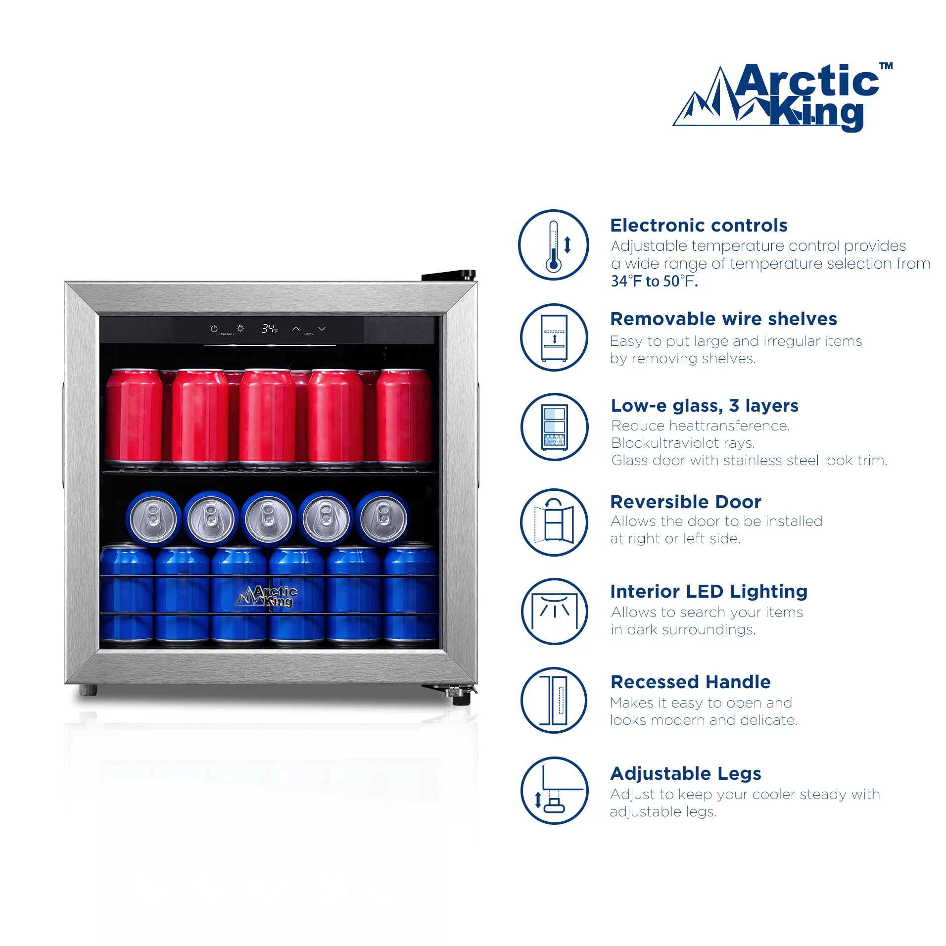 Arctic King 48 - Can Stainless Steel Beverage Fridge & Cooler with Electrical Control, ARV48B1AST
