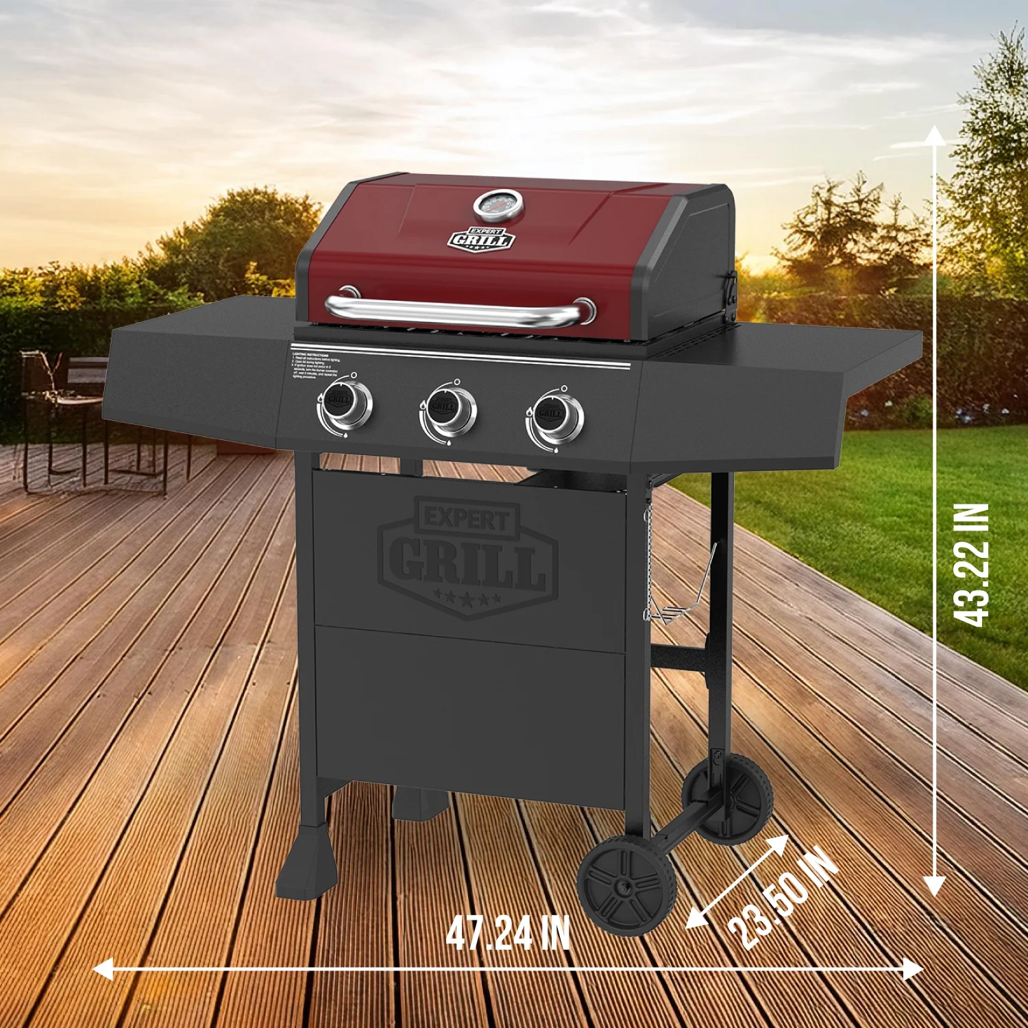3 Burner Propane Gas Grill in Red(Red) - Image 4
