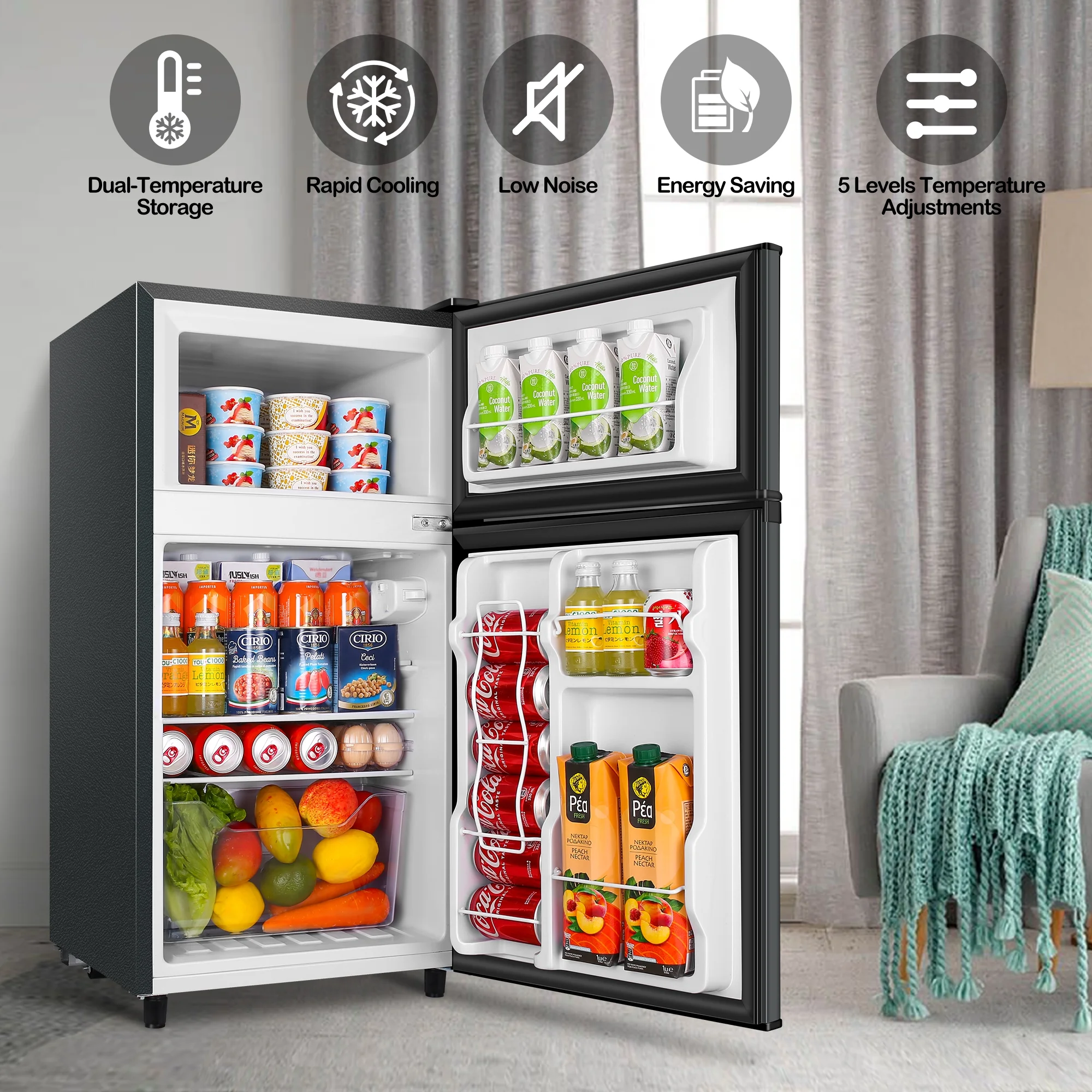 Two Door Mini Fridge with Freezer, 3.5 Cu ft Small Freezer,Dark Grey - Image 6
