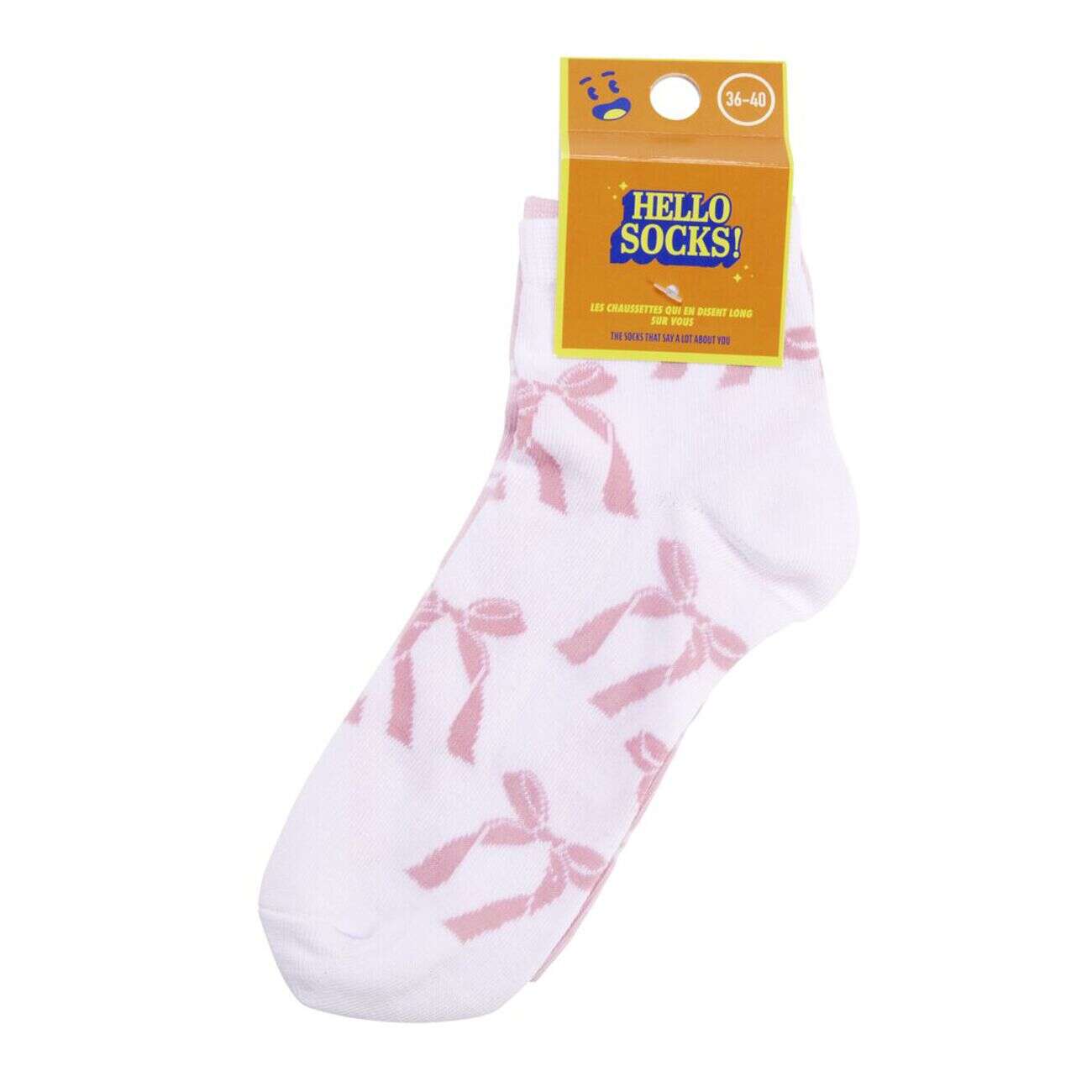 Chaussettes femme tige haute x2 motif noeud rose et blanc T36/40