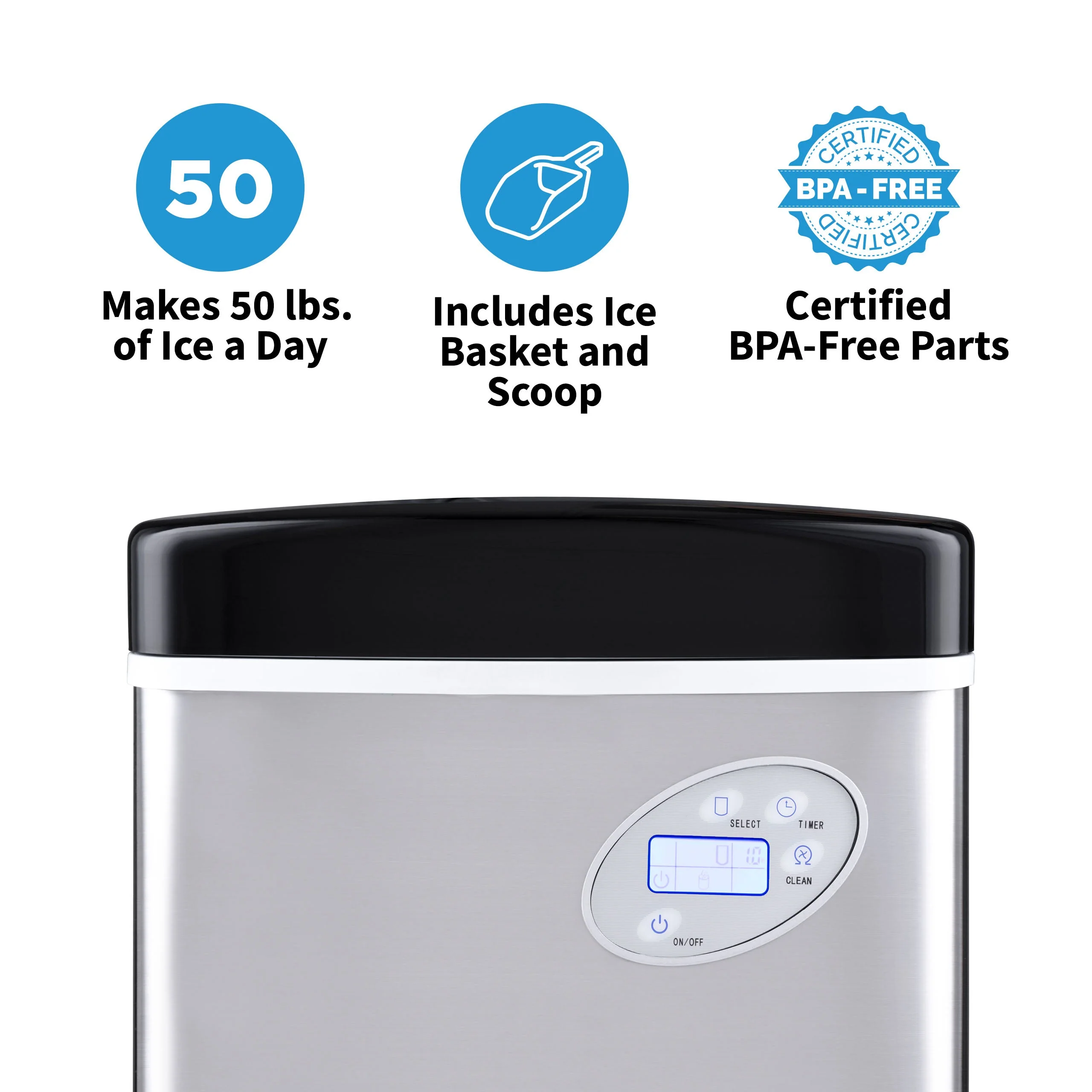 Newair Countertop Ice Maker. Bullet Ice, 50 lbs/day - Red