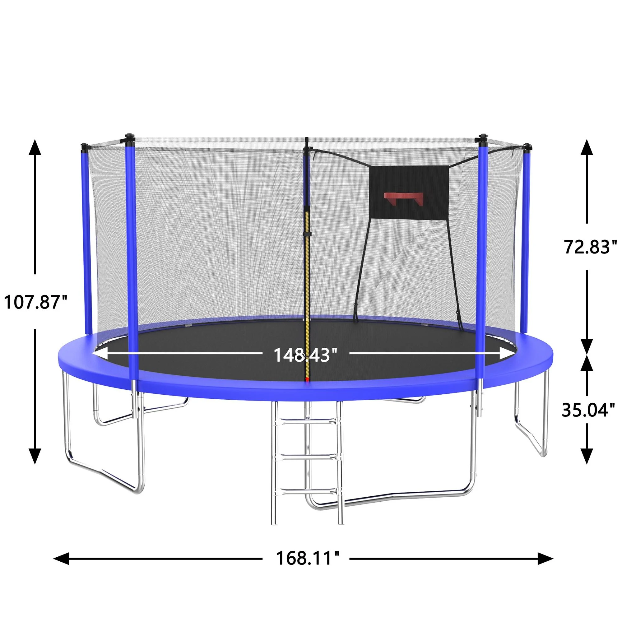 14FT Trampoline, 1320LBS Kids Trampoline with Basketball Hoop, Outdoor Adult Trampoline w/Enclosure Net Heavy-duty Supports(14FT-Blue) - Image 7