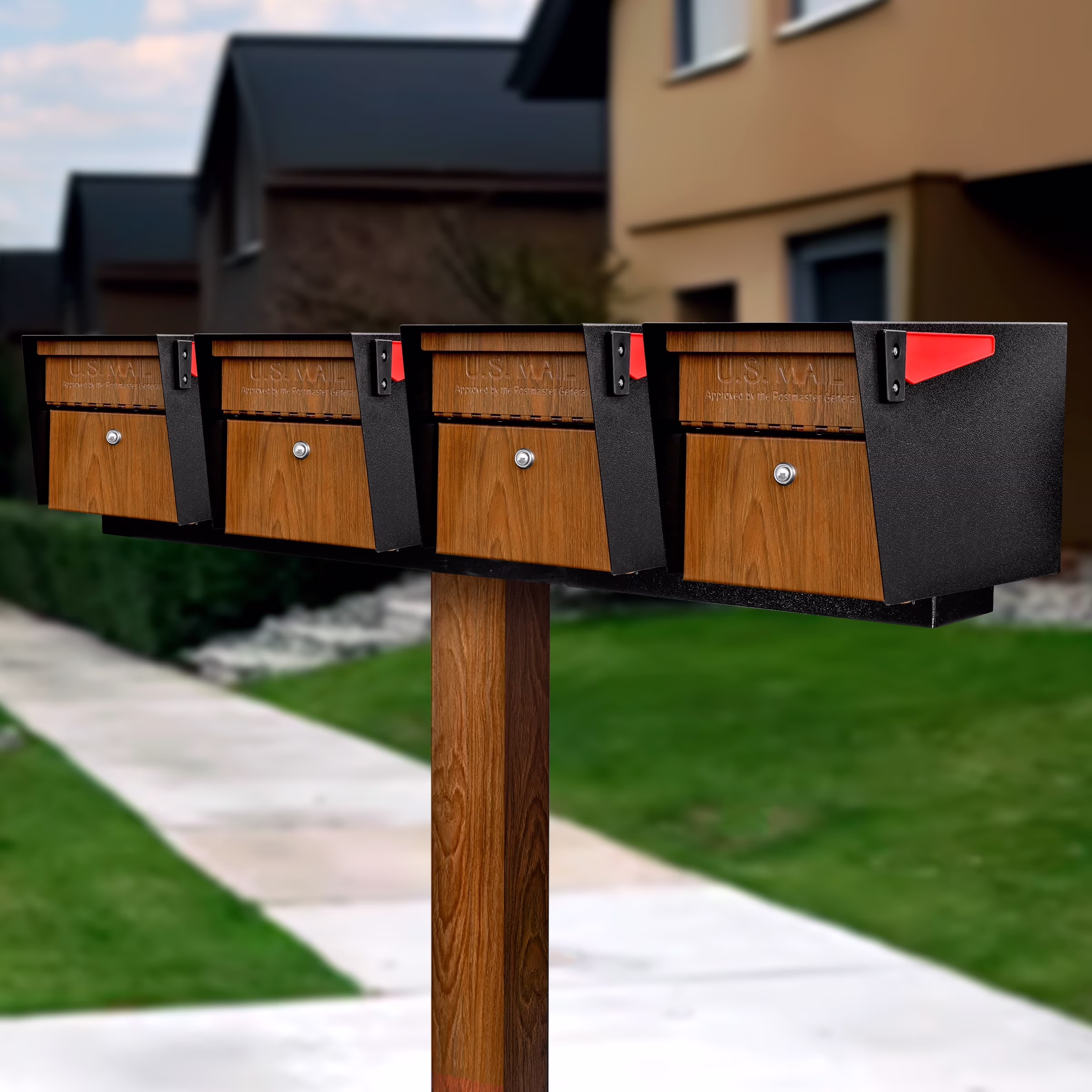 Mail Manager X2 Locking Mailbox Combo Kit w/ In-Ground Post, Wood Grain Black, 2 Way Multi Mount High Security Cluster(2X) - Image 5
