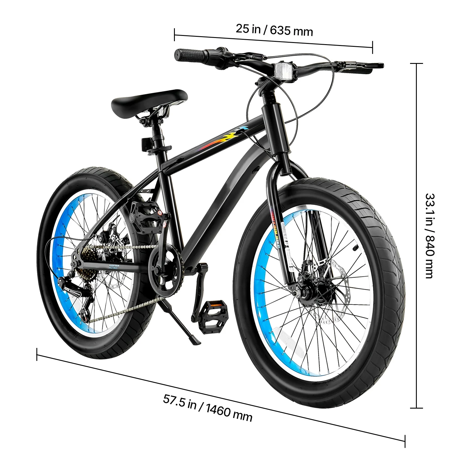 20-Inch Mountain Bike, 7-Speed Twist Shifting, Comfortable Saddle, Dual Disc Brakes, Durable Steel Frame, Fat Tire Bicycle for Trail and Snow - Image 5