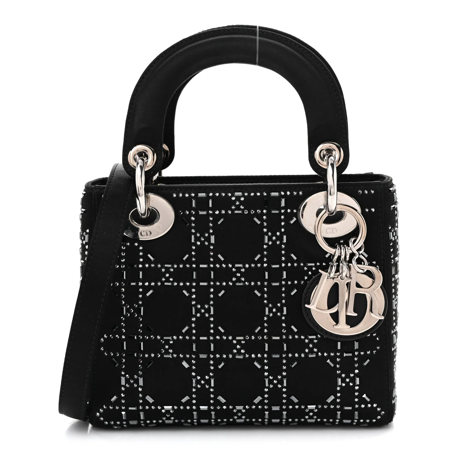Satin Crystal Cannage Mini Lady Dior Black